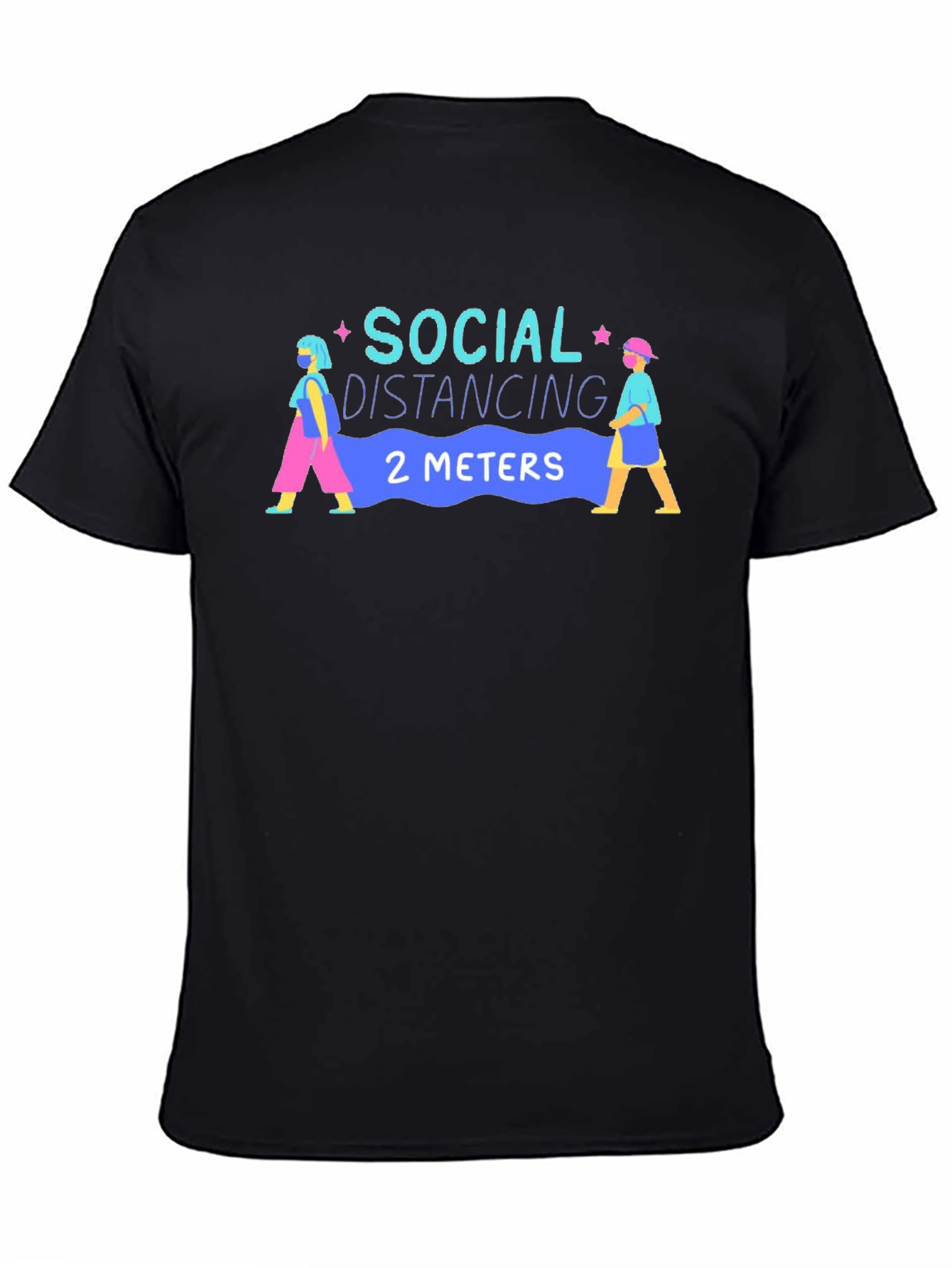 Black Social Distancing 2 Meters T-Shirt - Novelty Graphic Tee view 4