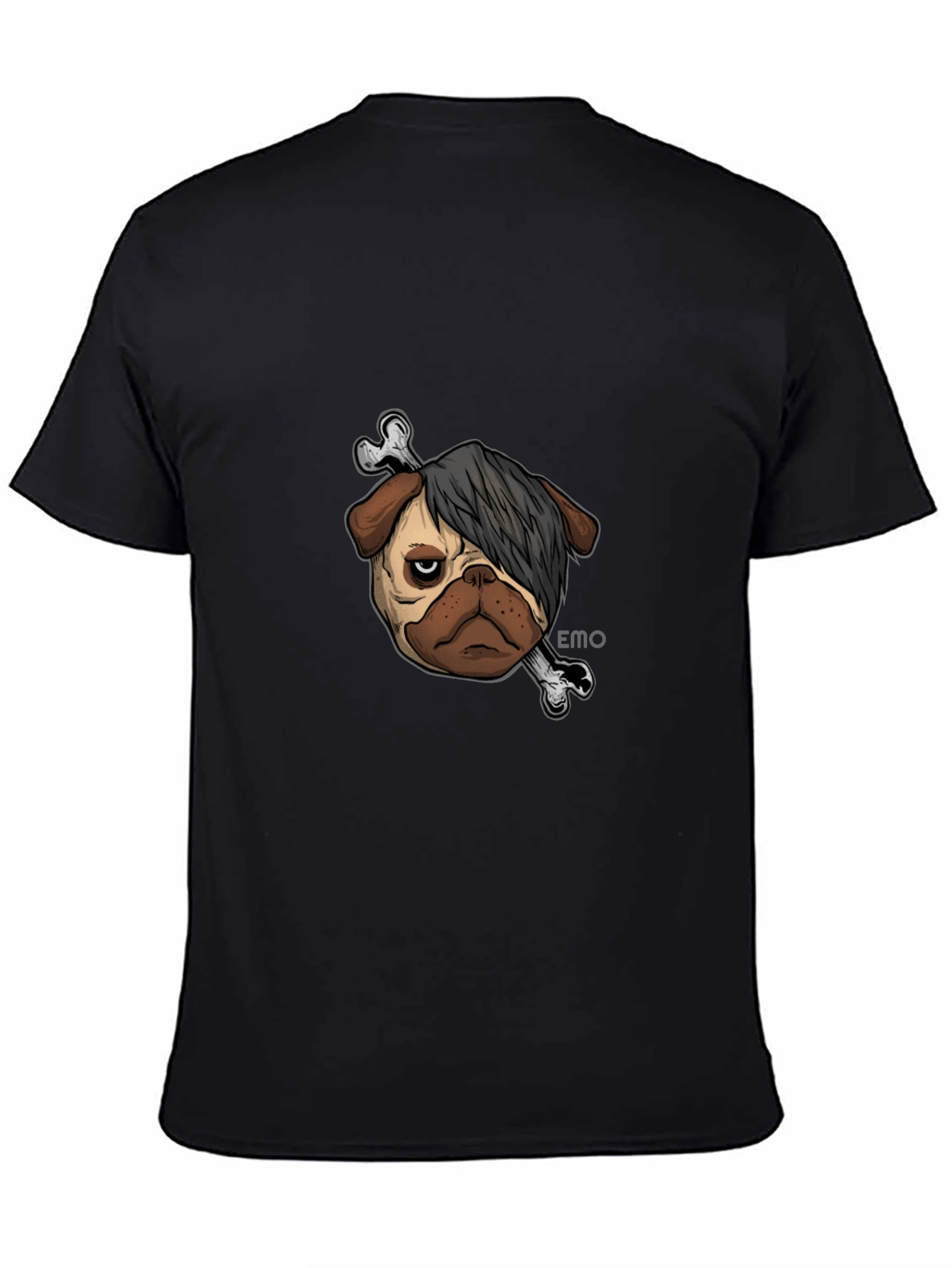 Black Emo Pug T-Shirt - Unisex Black Cotton Graphic Tee view 4