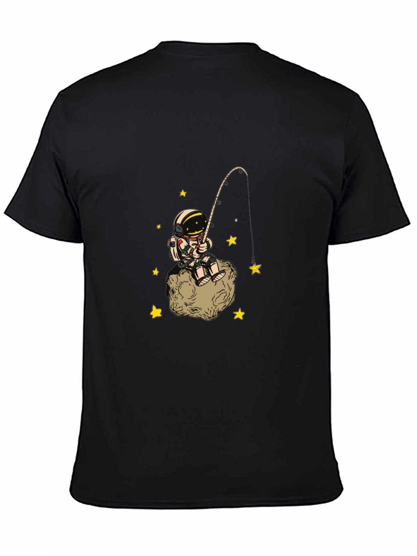 Black Astronaut Fishing Starry Tee - Outer Space Cotton T-Shirt view 4