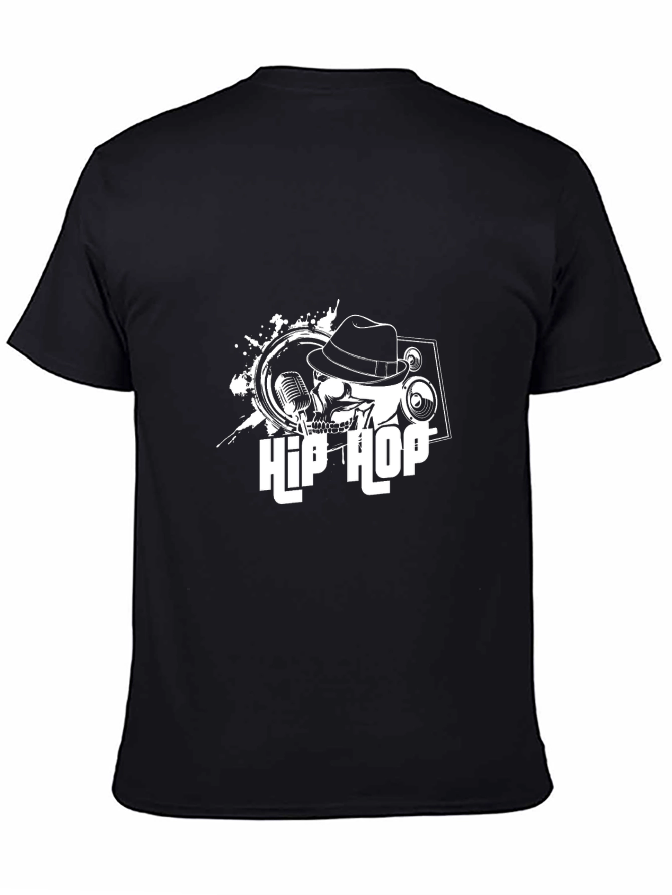 Black Hip Hop Skull Graphic T-Shirt - Black view 4