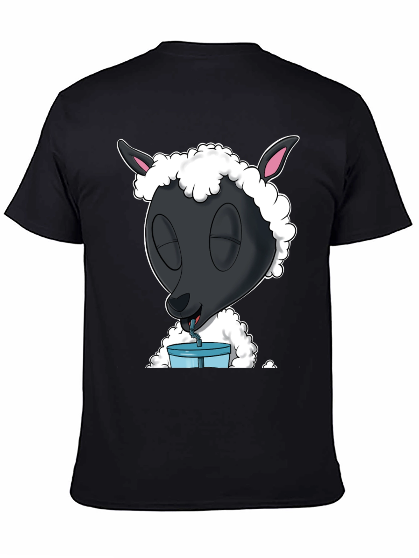 Black Black Sheep Drinking T-Shirt - Cartoon Style view 4