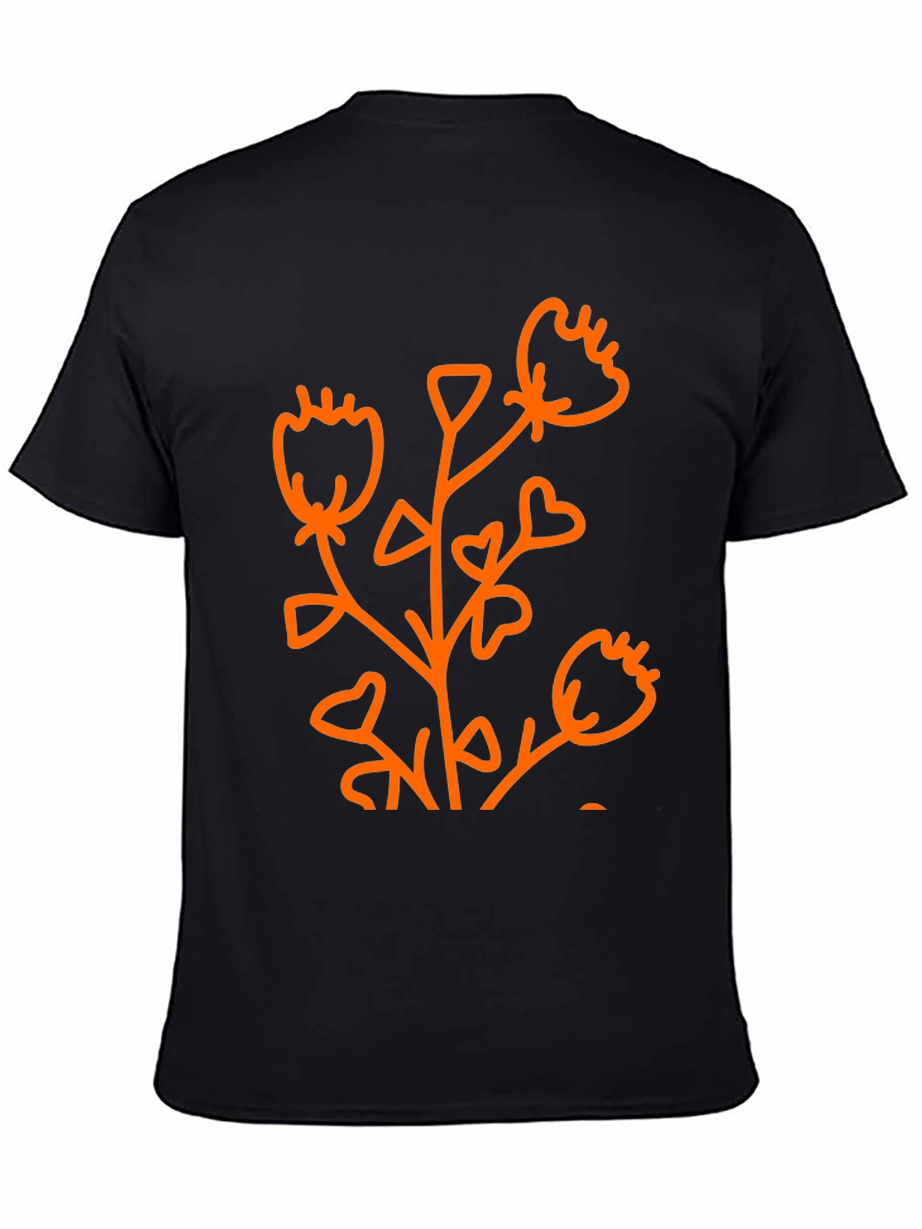 Black Black Graphic Tee - Abstract Orange Flower Design view 4