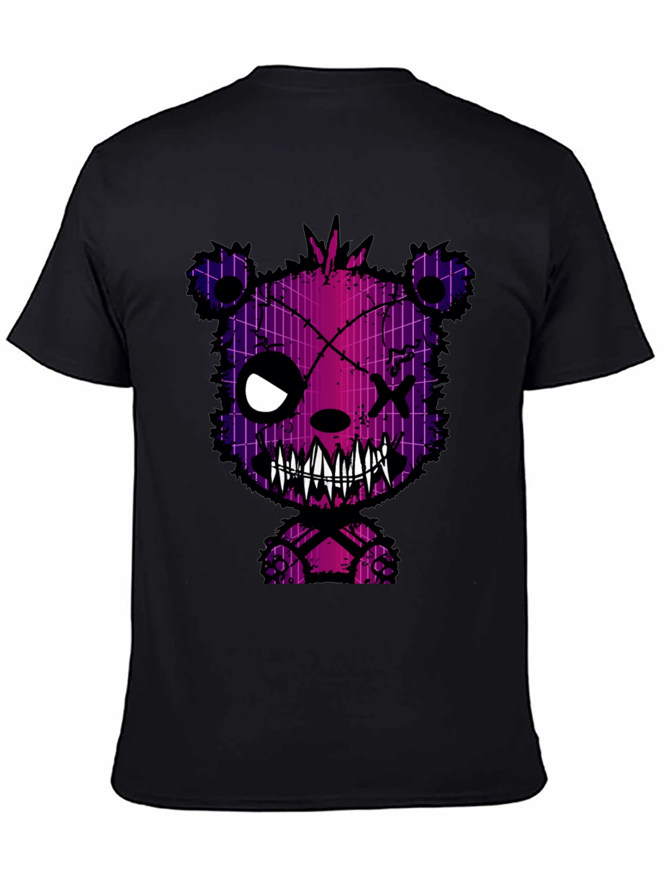 Black Creepy Bear Graphic Print T-Shirt view 4