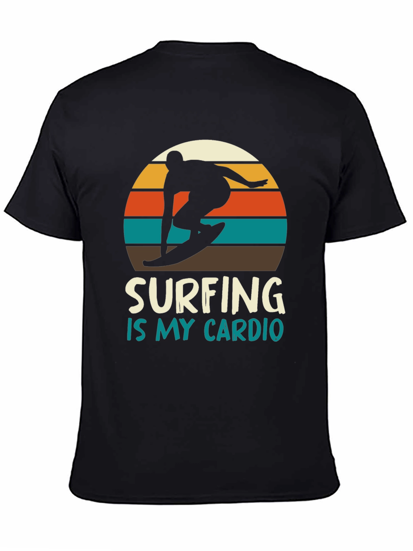 Black Surfing is My Cardio T-Shirt - Retro Sunset Design view 4