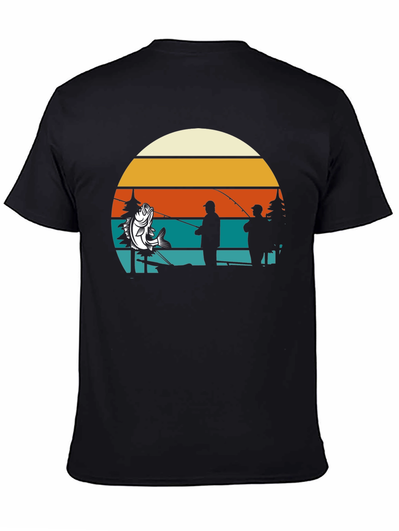 Black Fishing Retro Sunset T-Shirt view 4