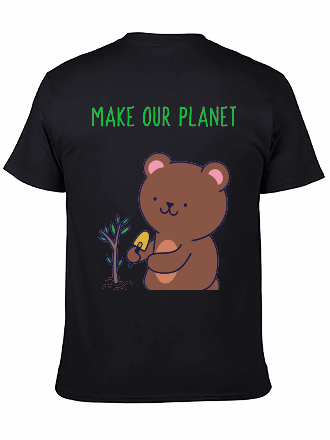 Black Plant a Tree Bear Graphic Tee - Make Our Planet view 4