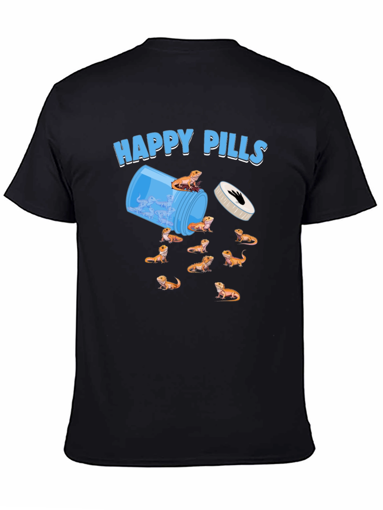 Black Happy Pills Bearded Dragon T-Shirt view 4