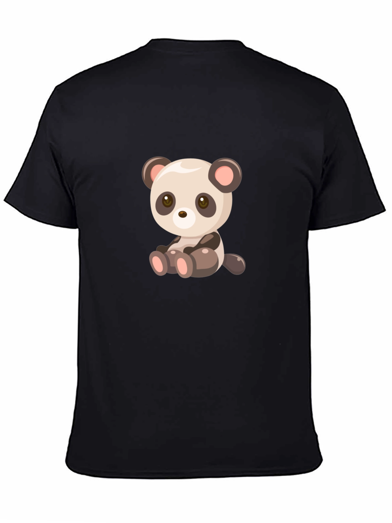 Black Cute Cartoon Panda Bear Black T-Shirt view 4