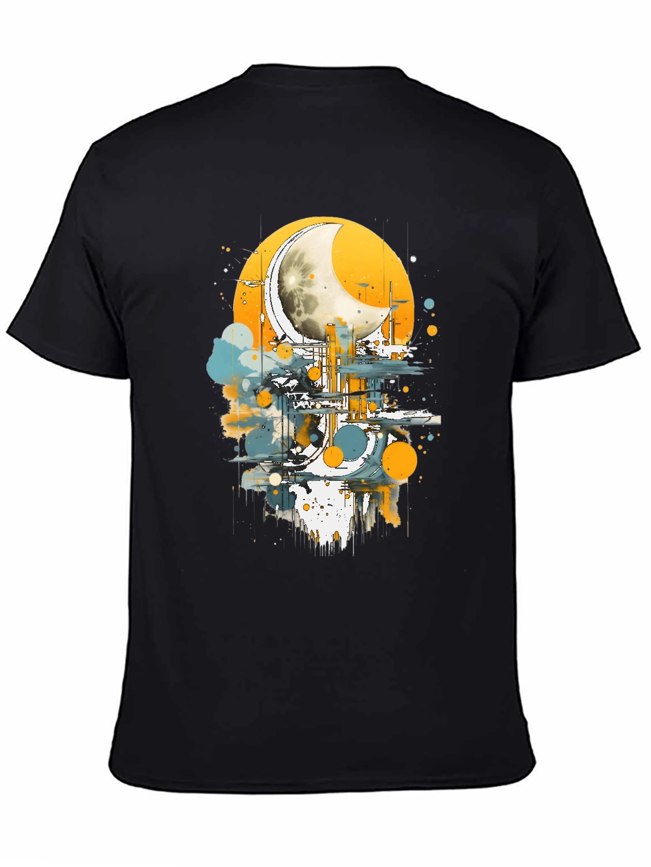 Black Abstract Moon Graphic Tee - Stylish Black Cotton T-Shirt view 4