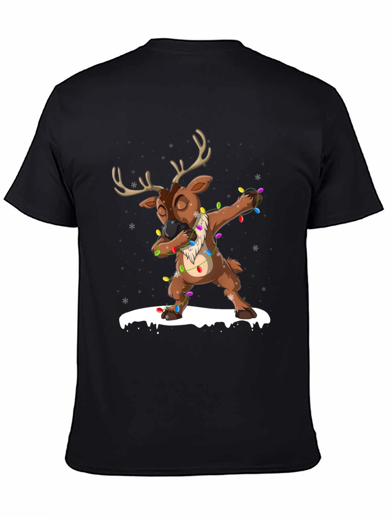 Black Dabbing Reindeer Christmas T-Shirt view 4