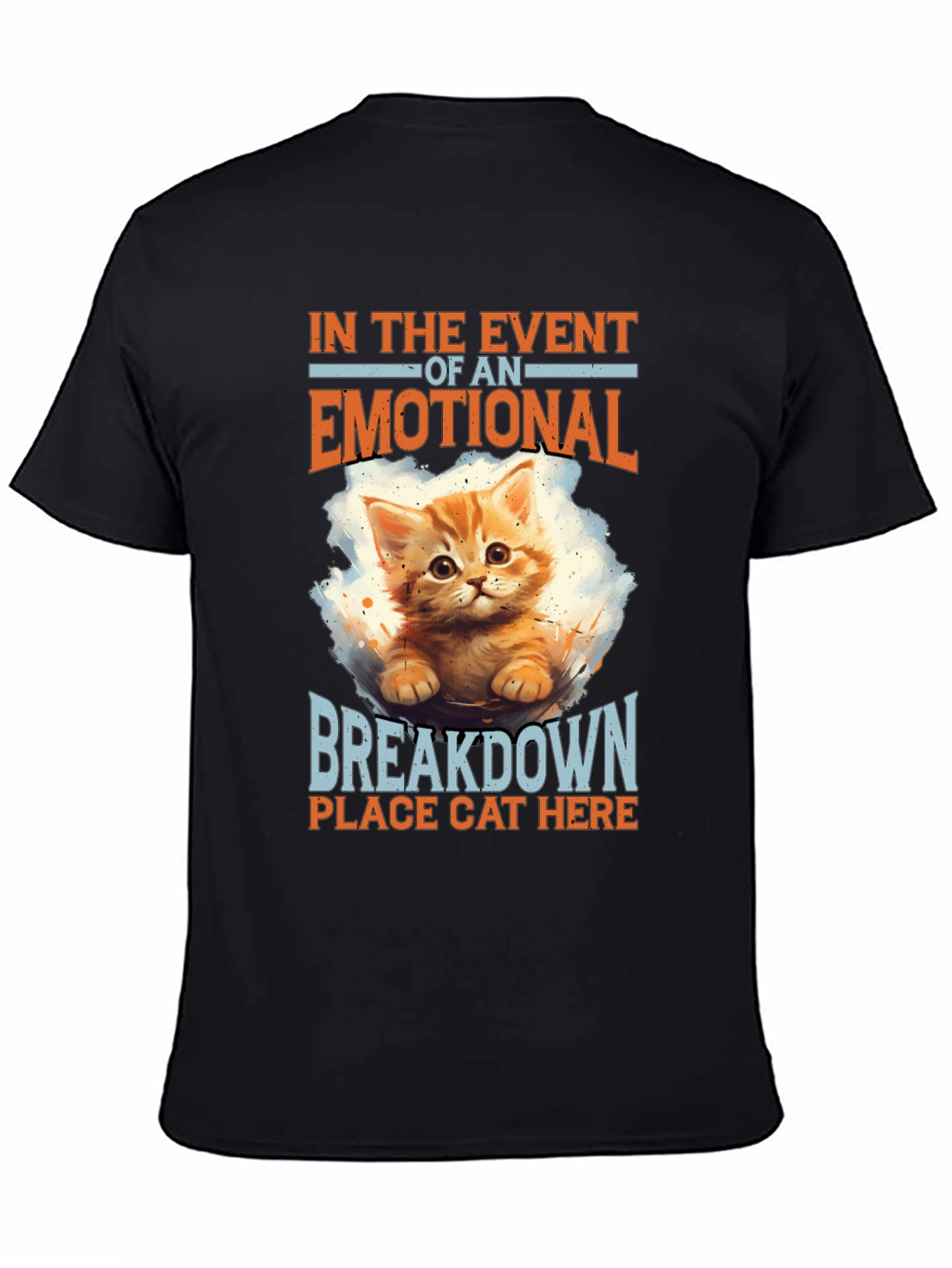 Black Emotional Breakdown Cat T-Shirt view 4
