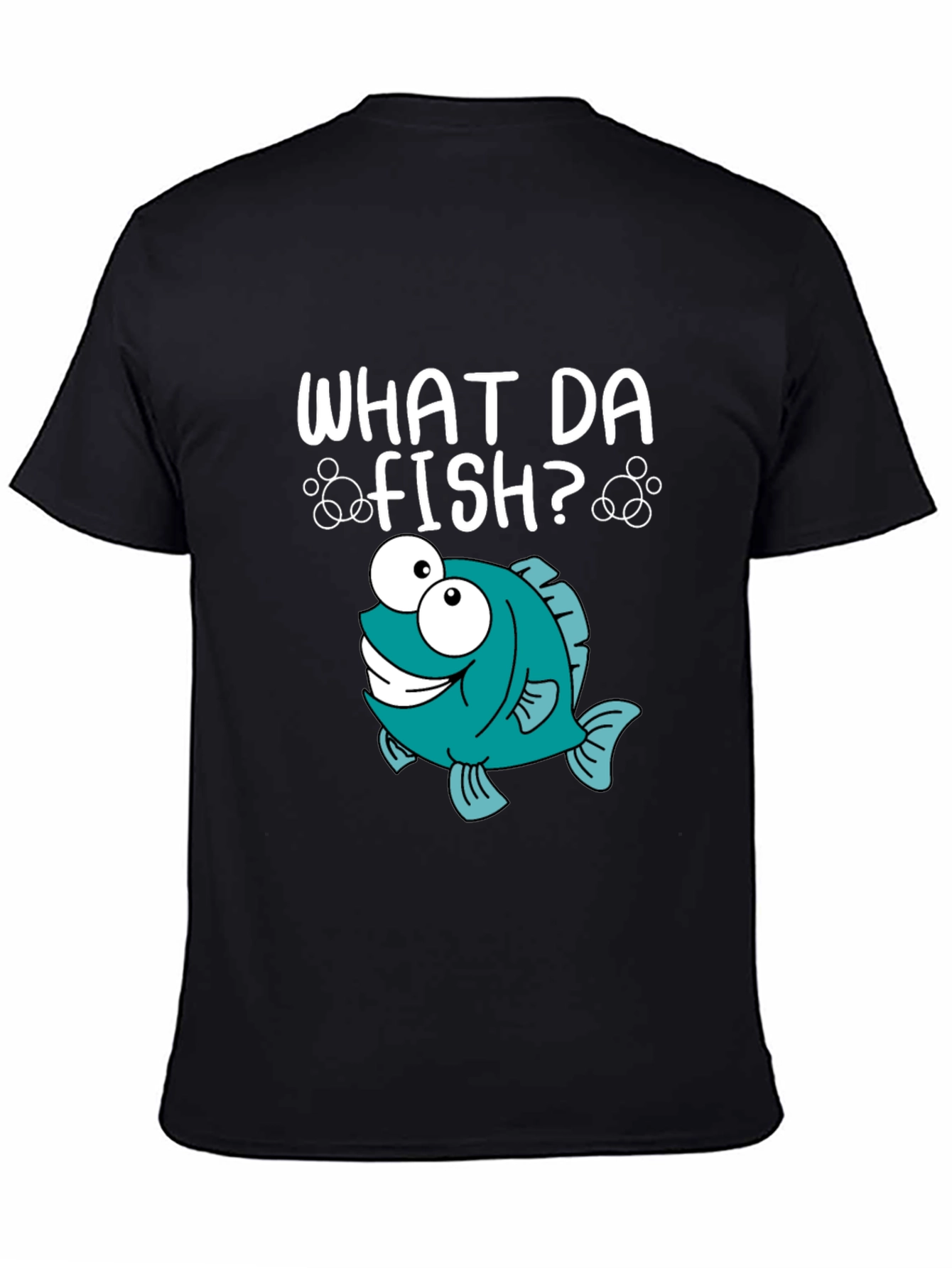 Black What Da Fish? Graphic T-Shirt - Funny Cartoon Fish Tee view 4