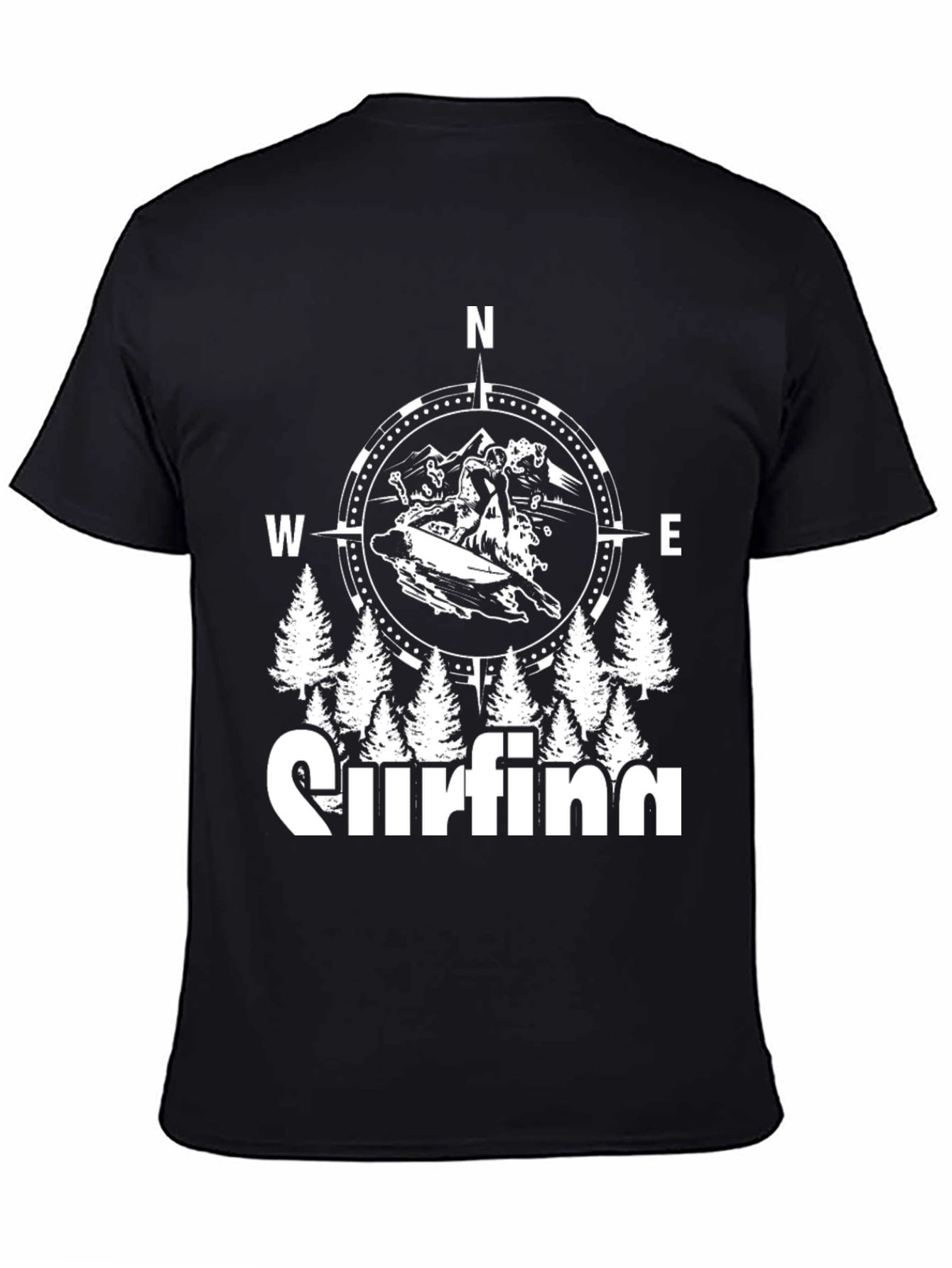 Black Surfing Compass Graphic Black T-Shirt view 4