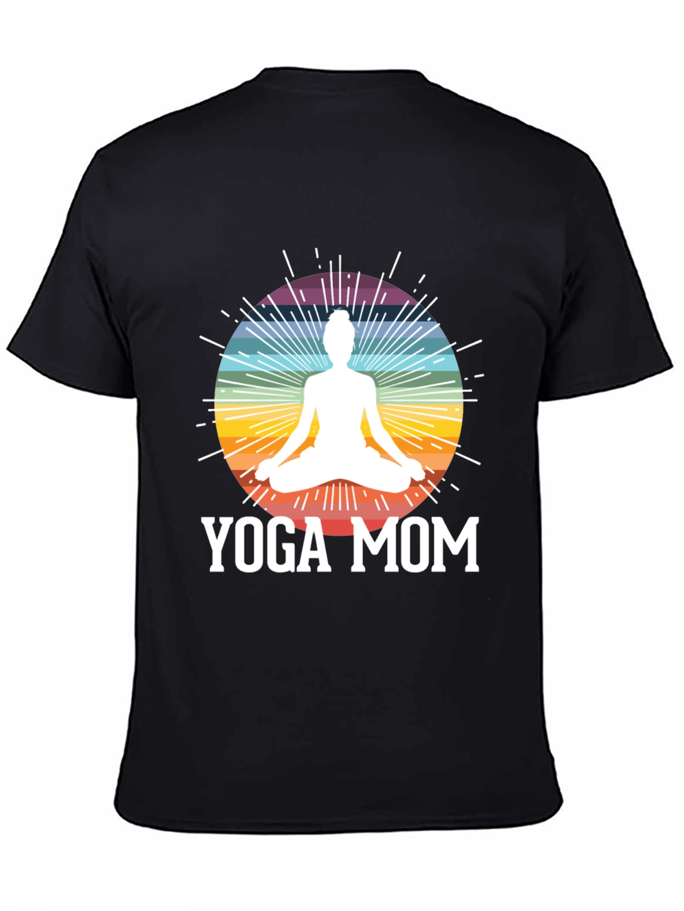 Black Yoga Mom Black T-Shirt - Meditation Rainbow Design view 4