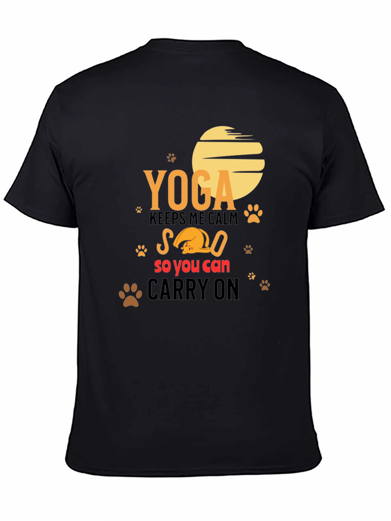 Black Yoga Cat Lover T-Shirt - Carry On Calm Tee view 4