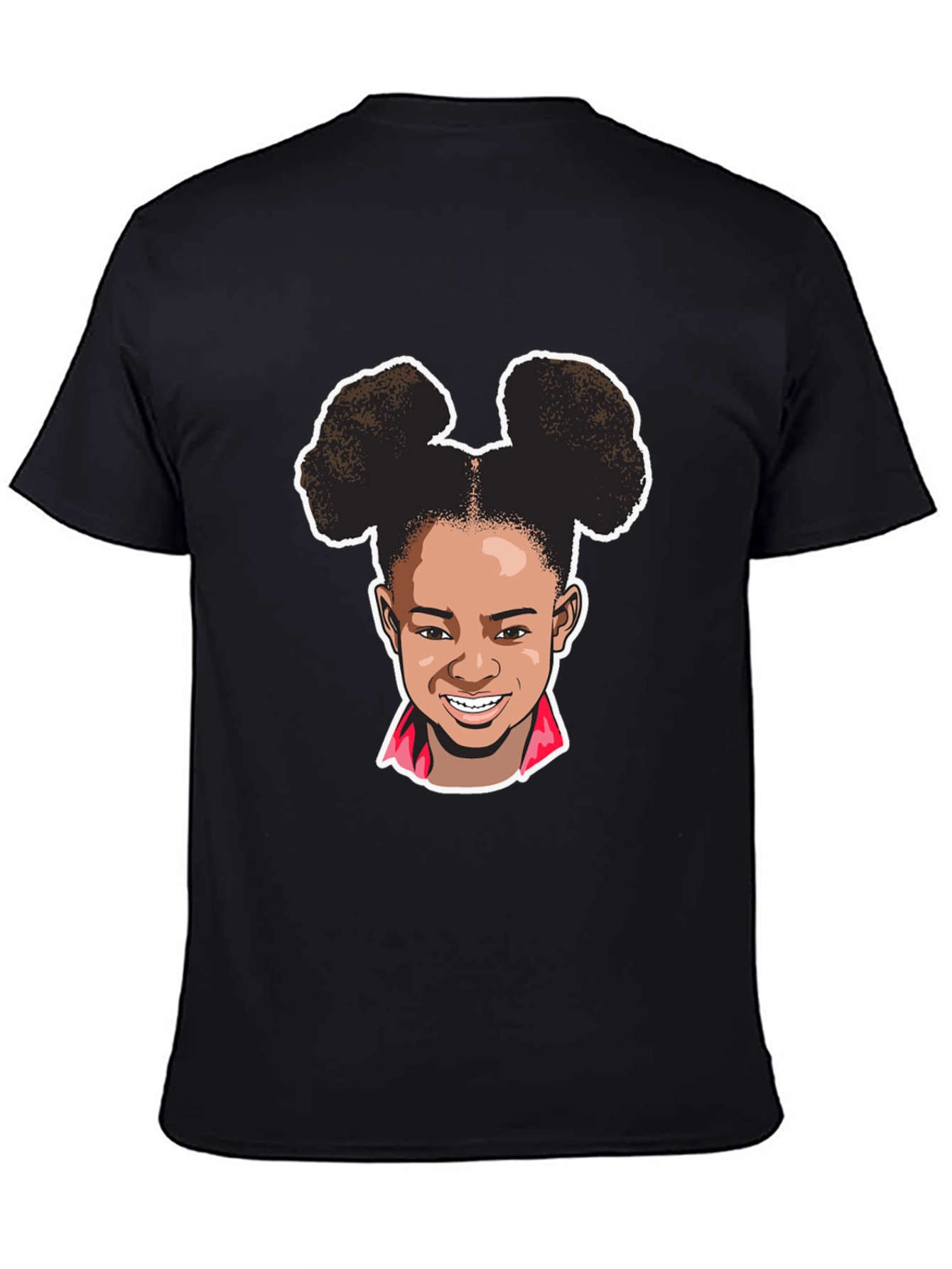 Black Cartoon Girl Graphic Tee - Black Cotton T-Shirt view 4