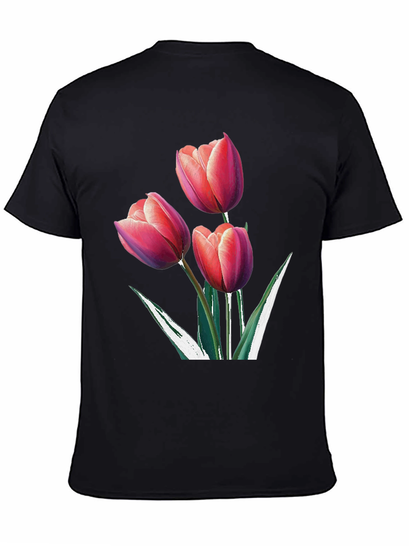 Black Floral Tulip Graphic Black Tee view 4
