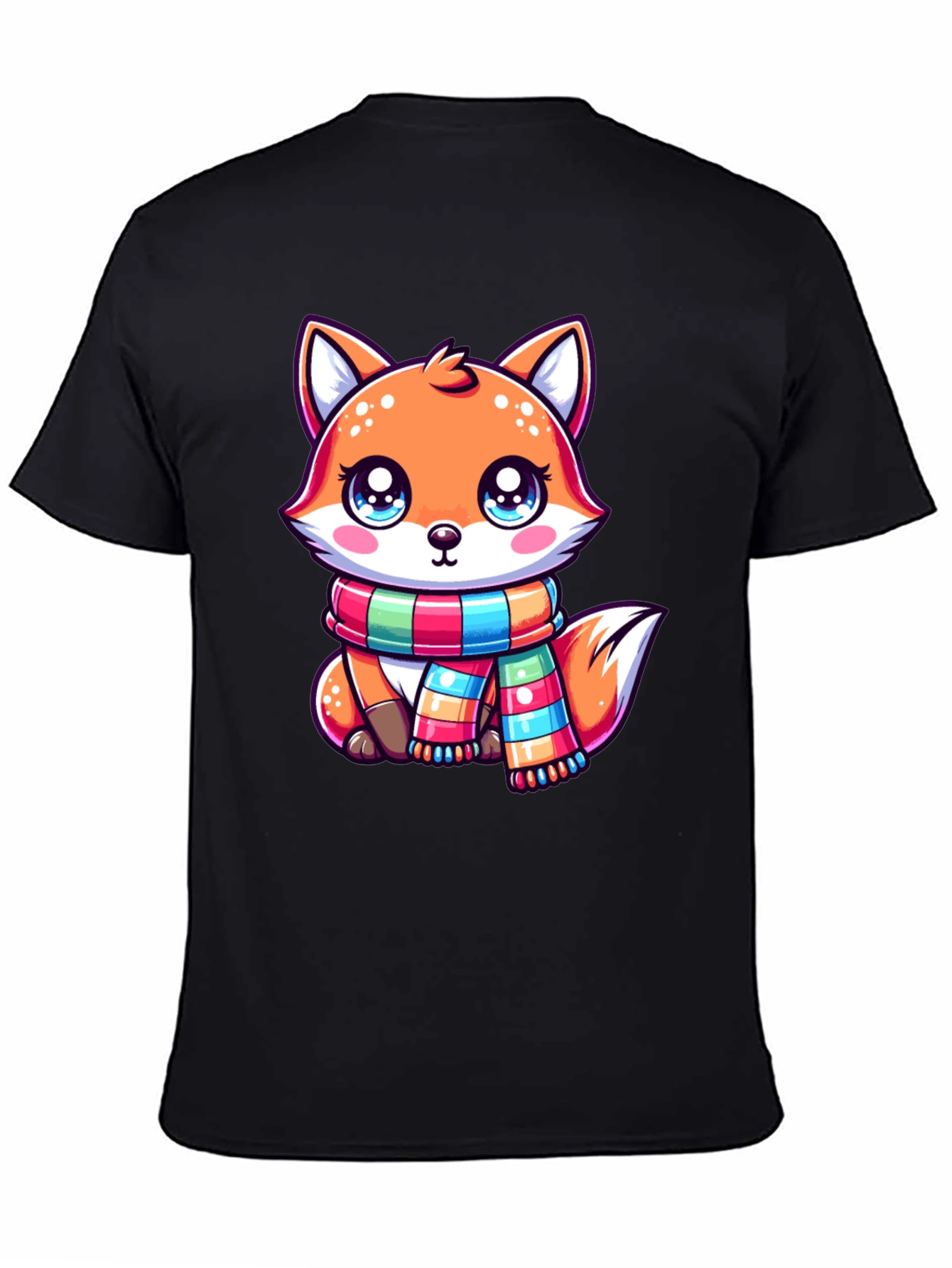 Black Cute Fox Scarf Graphic Tee view 4