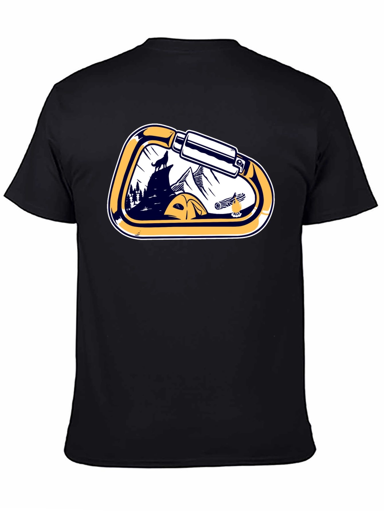 Black Outdoor Adventure Carabiner Camping Black T-Shirt view 4