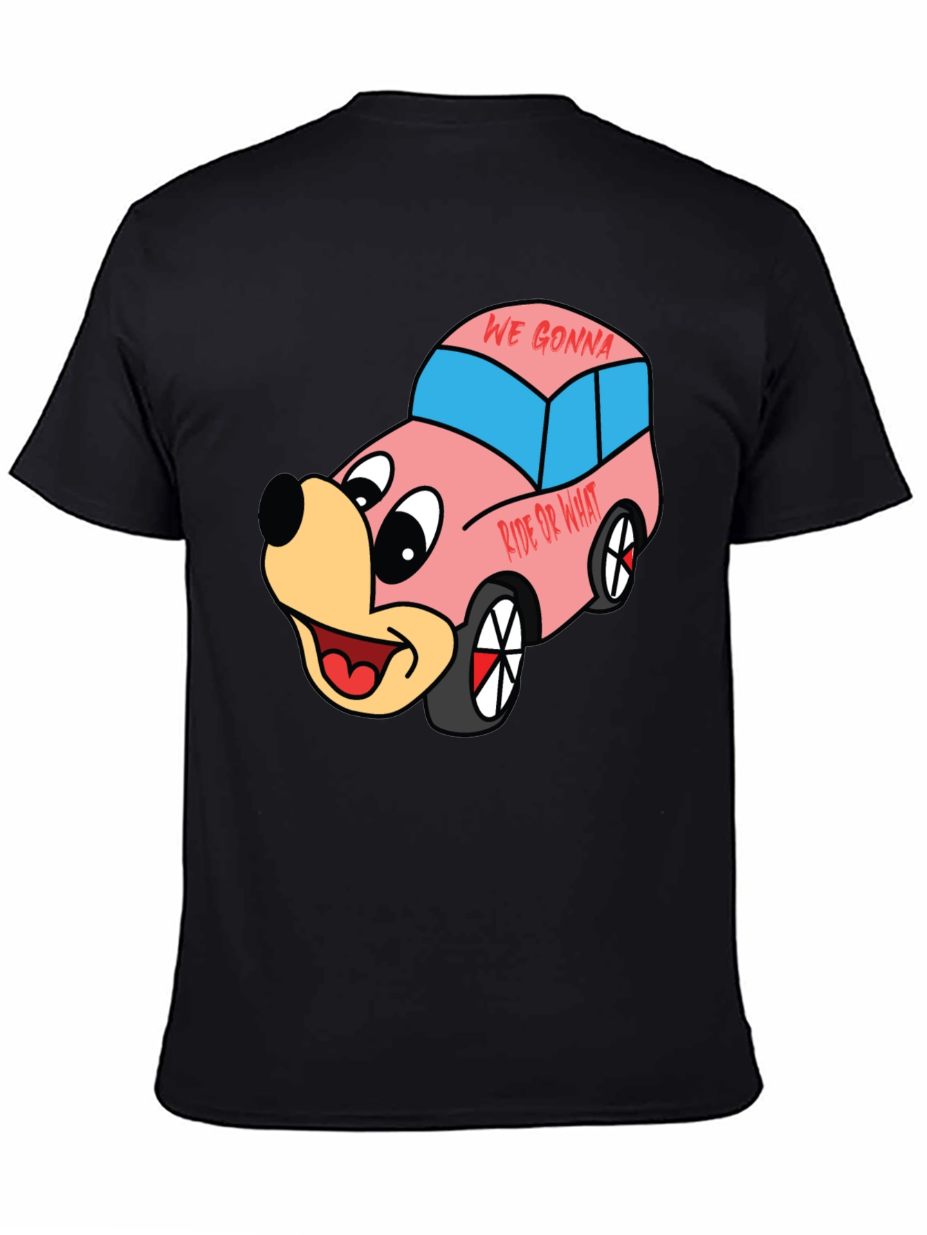 Black Cartoon Character Car Graphic T-Shirt view 4