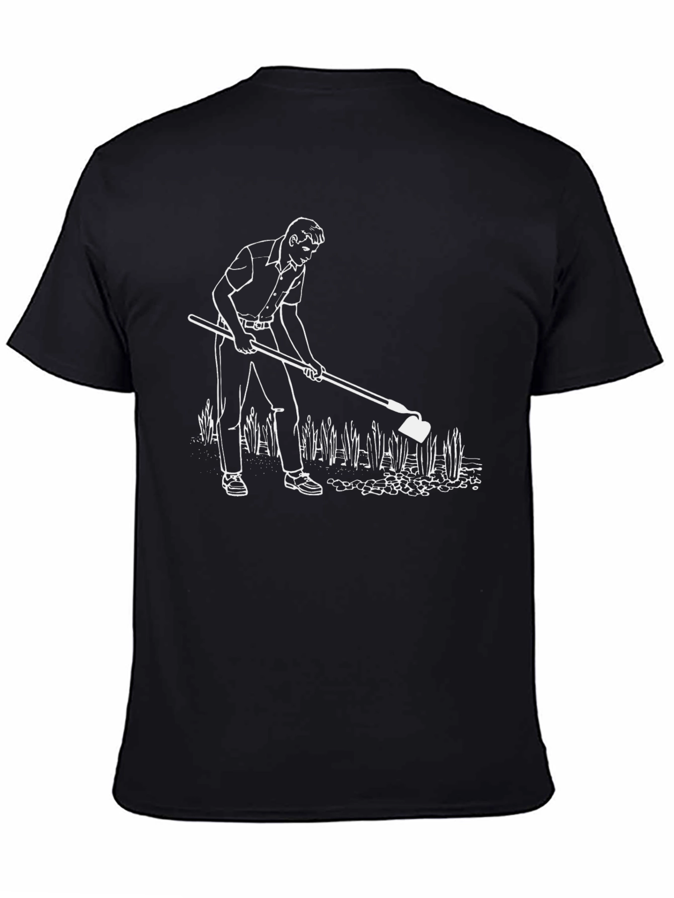 Black Men's Black T-Shirt with Gardening Graphic view 4