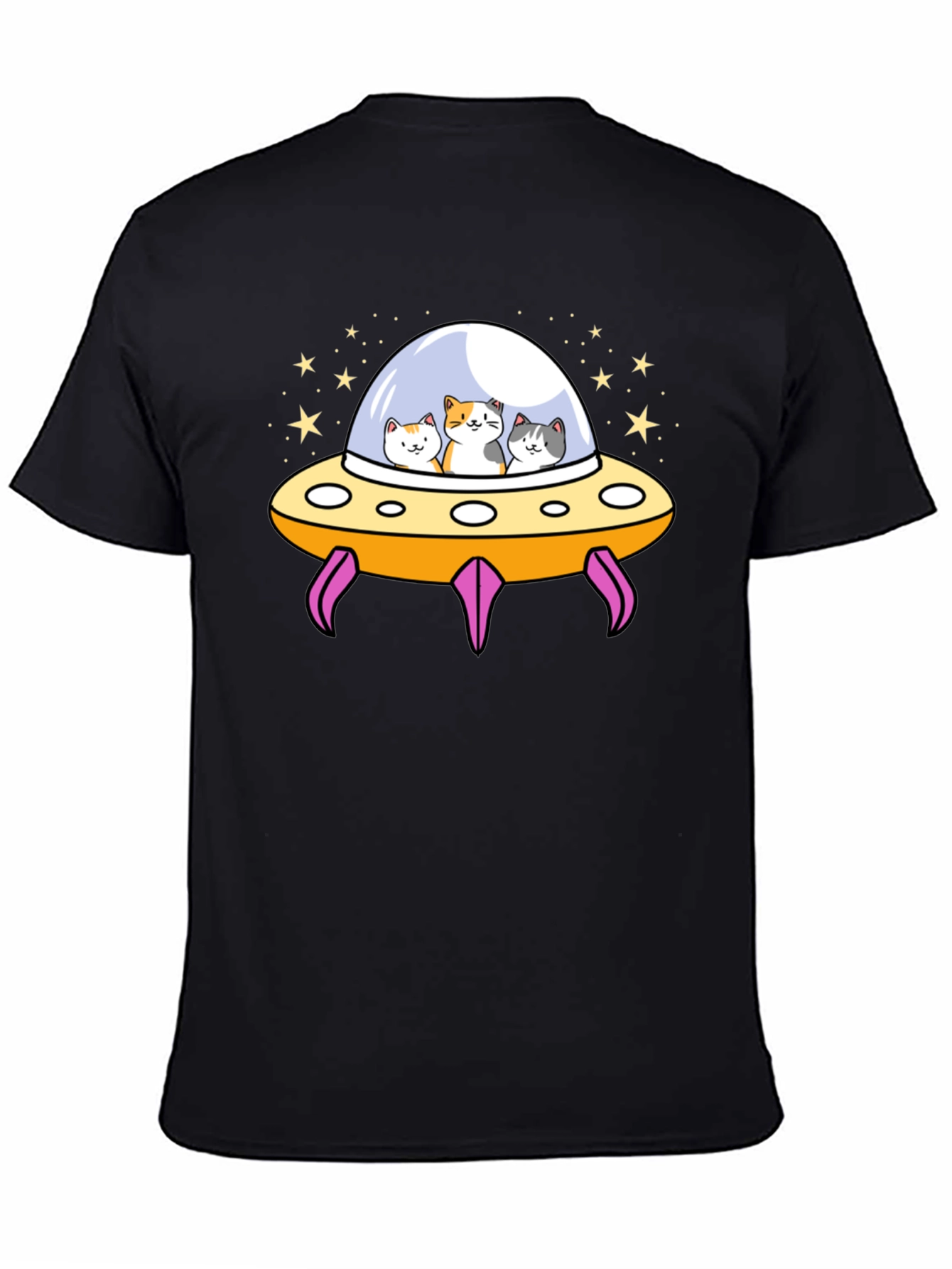 Black Cats in UFO T-Shirt - Black Graphic Tee view 4