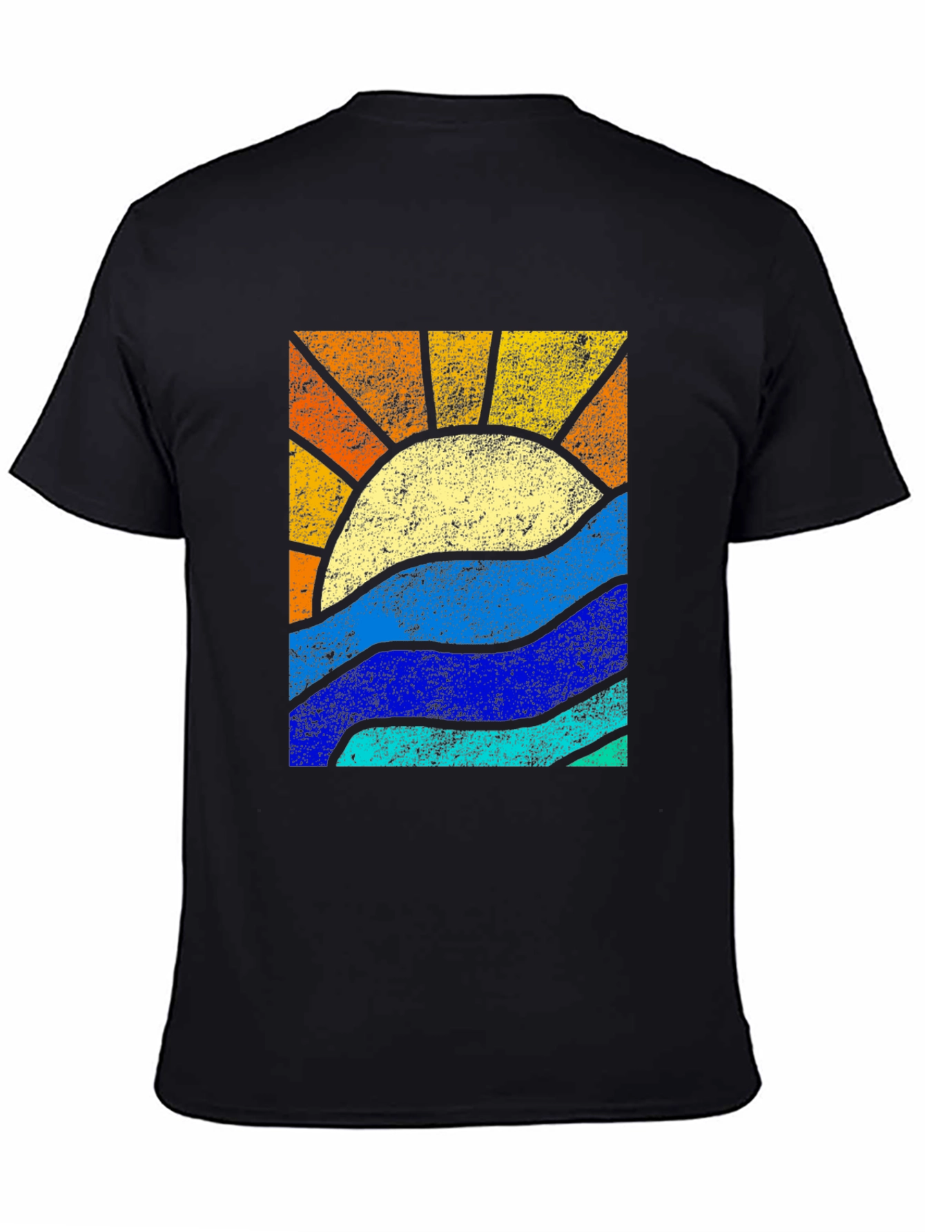 Black Retro Sunset & Waves Graphic Tee - Black view 4