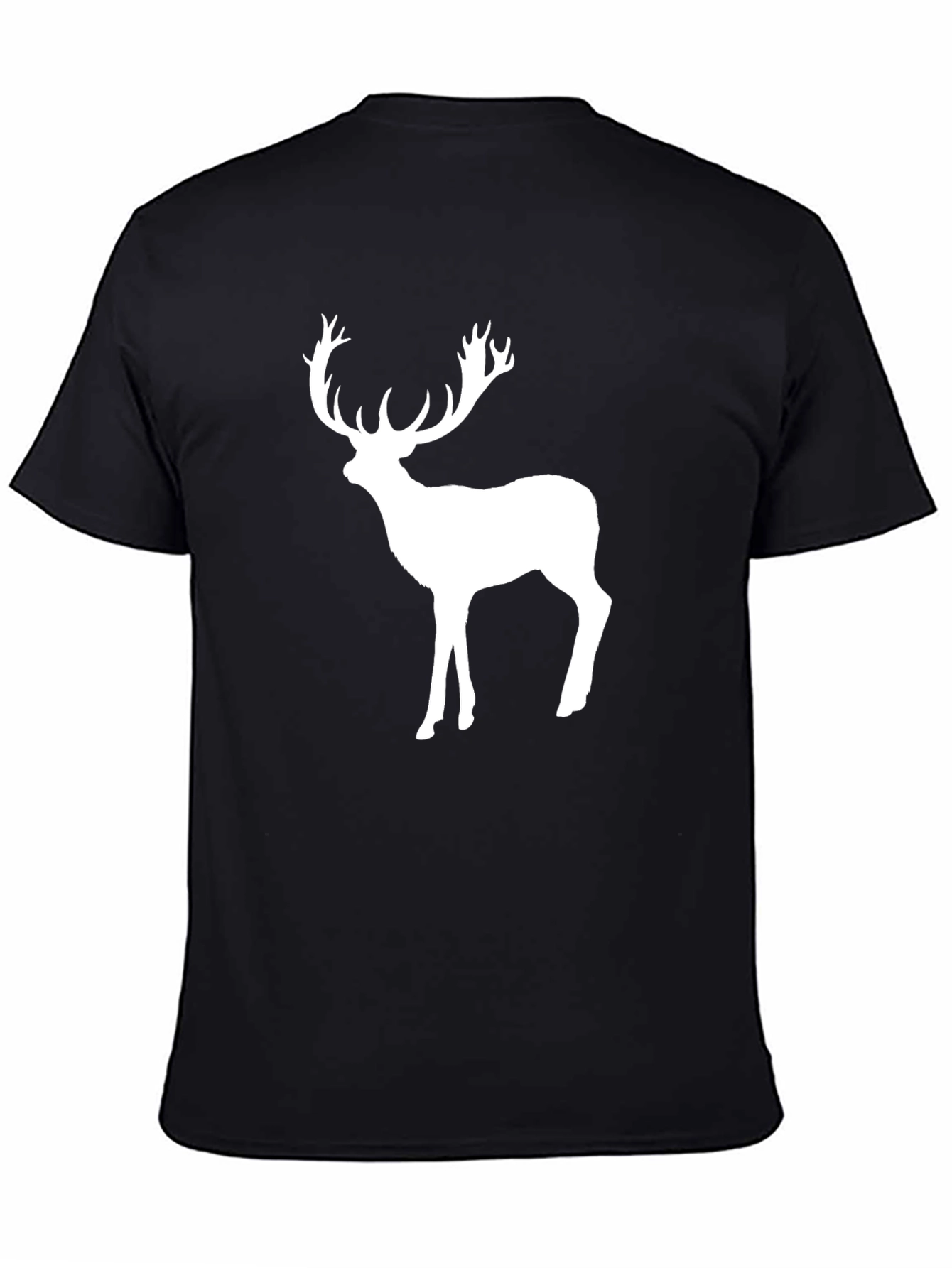 Black Men's Black T-Shirt with White Deer Graphic view 4