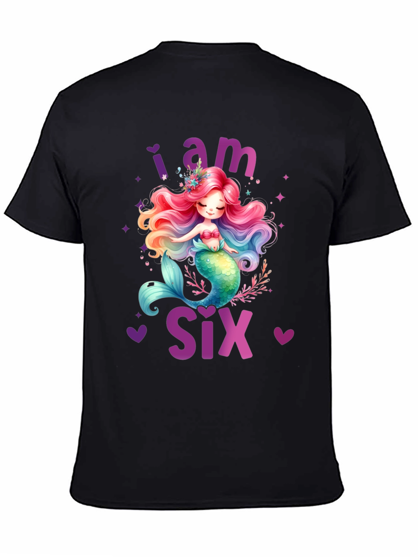 Black I am Six Mermaid Birthday T-Shirt view 4