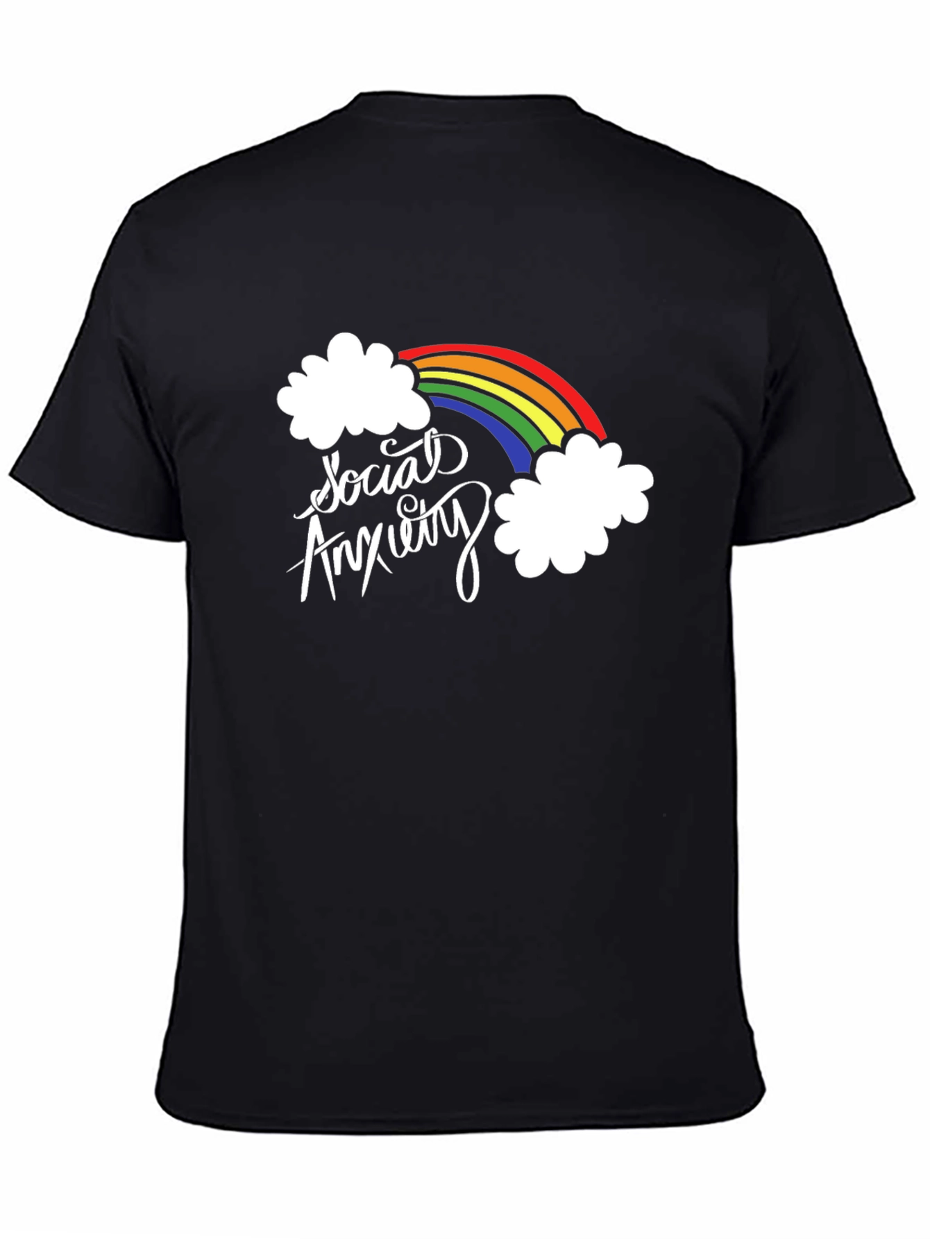 Black Social Anxiety Rainbow Graphic Black T-Shirt view 4