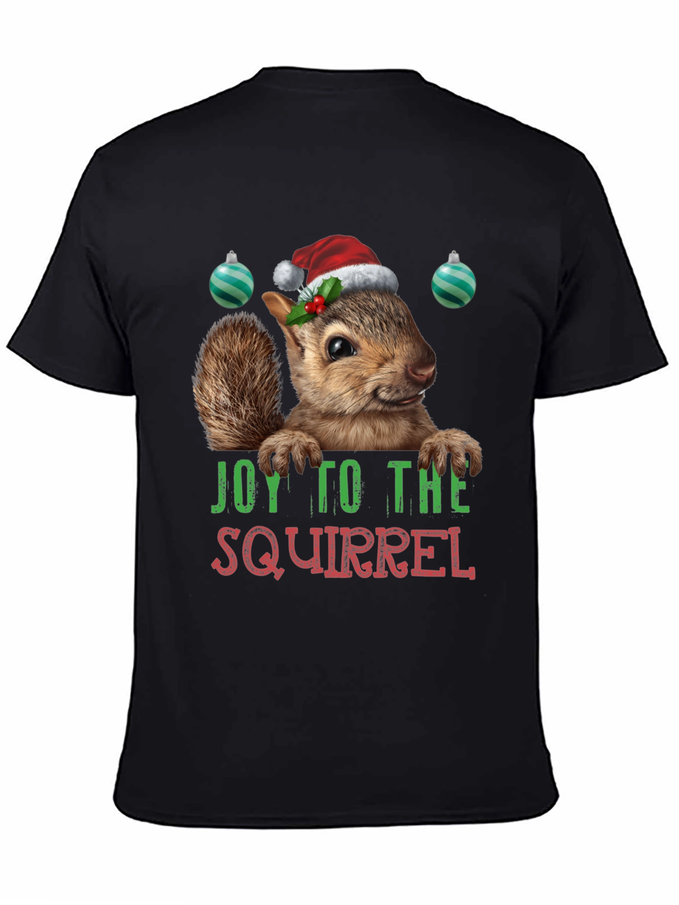 Black Festive Squirrel Graphic Tee - Holiday Joy T-Shirt view 4