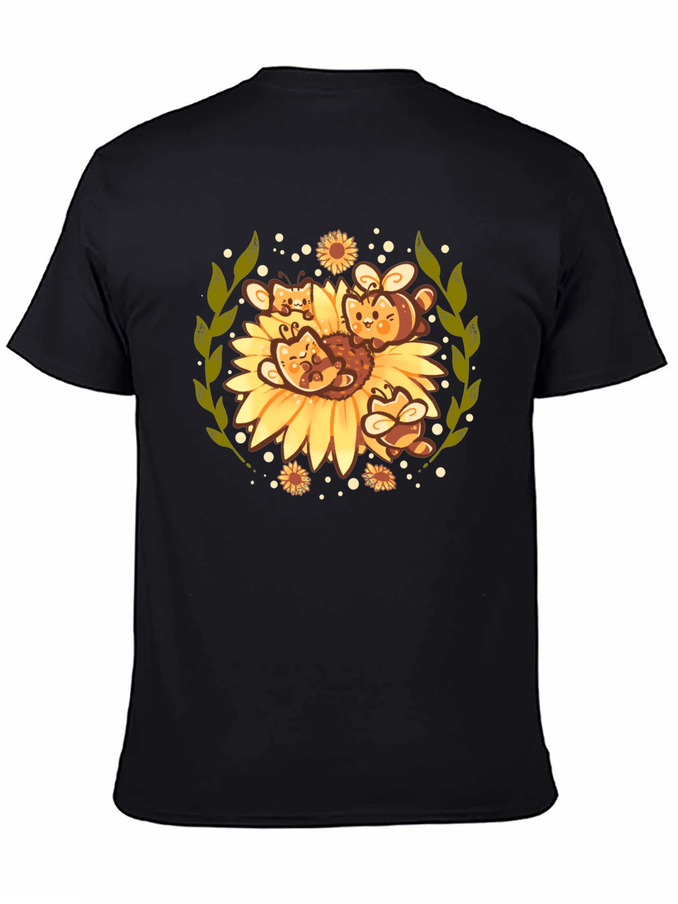 Black Cute Bee & Sunflower Graphic Tee view 4