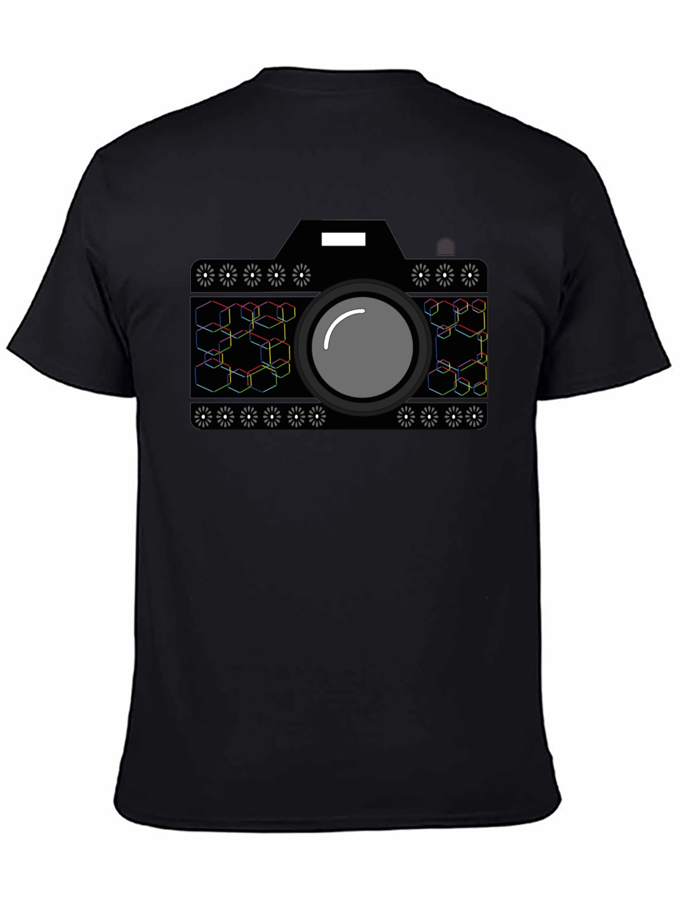 Black Geometric Camera Graphic T-Shirt - Black view 4