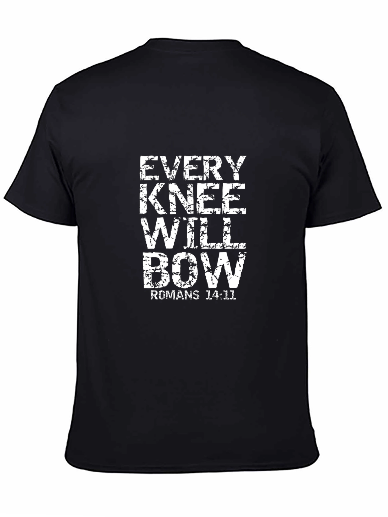 Black Every Knee Will Bow Romans 14:11 Black T-Shirt view 4