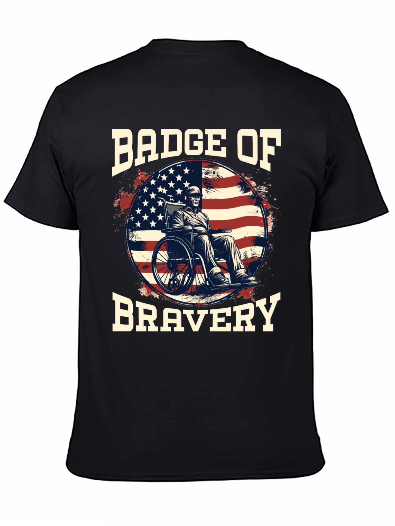 Black Badge of Bravery T-Shirt - Patriotic Veteran Design view 4