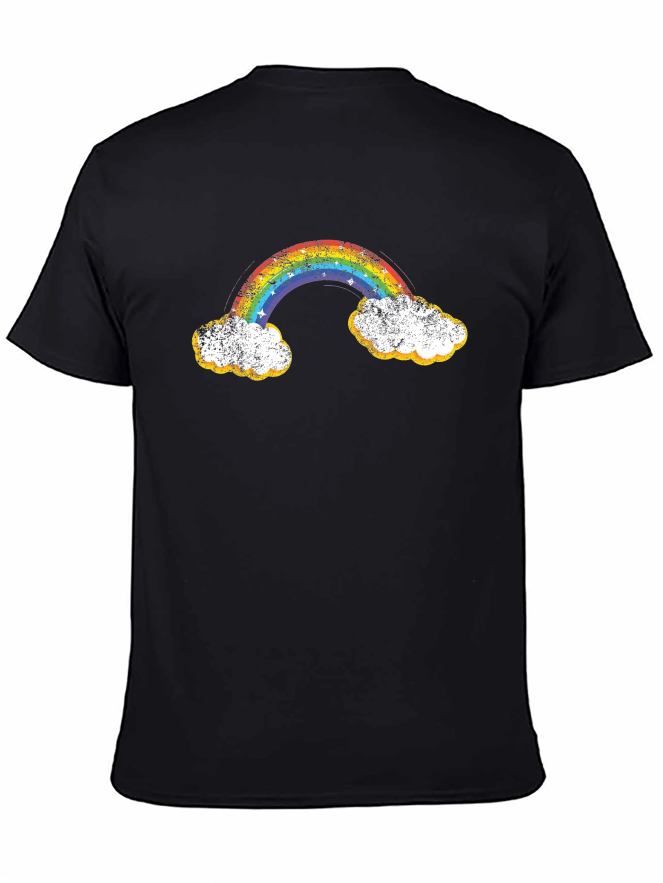 Black Rainbow Cloud Graphic Tee -  Retro Black T-Shirt view 4