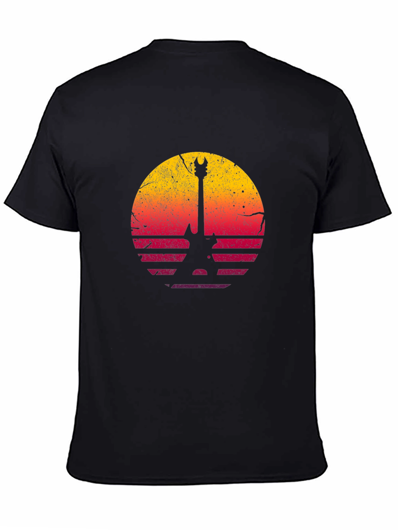 Black Retro Guitar Sunset T-Shirt - Rock Band Graphic Tee view 4