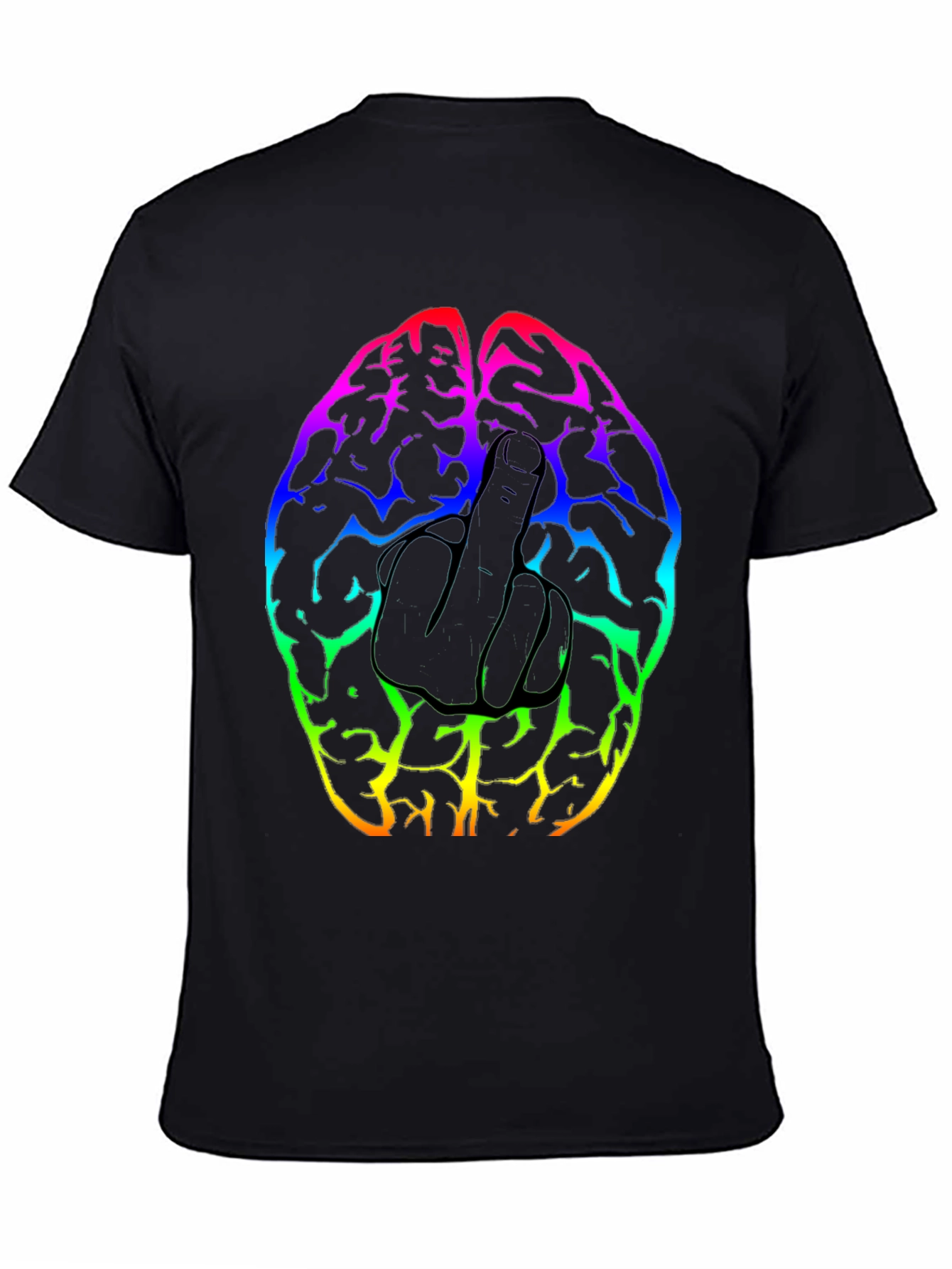 Black Rainbow Brain Middle Finger Graphic T-Shirt view 4
