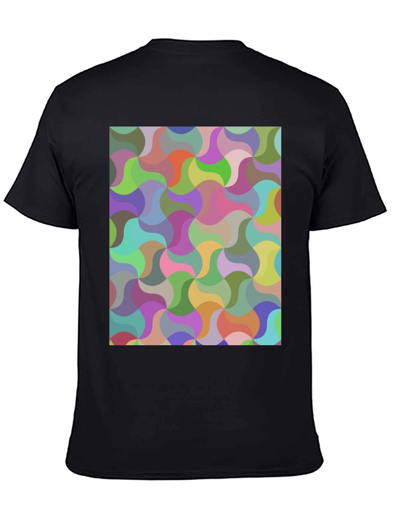 Black Abstract Geometric Pattern Crew Neck T-Shirt view 4