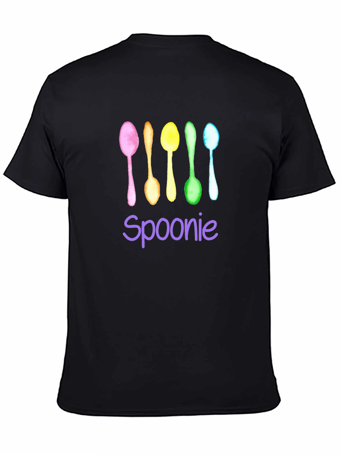 Black Spoonie T-Shirt - Colorful Watercolor Spoons view 4