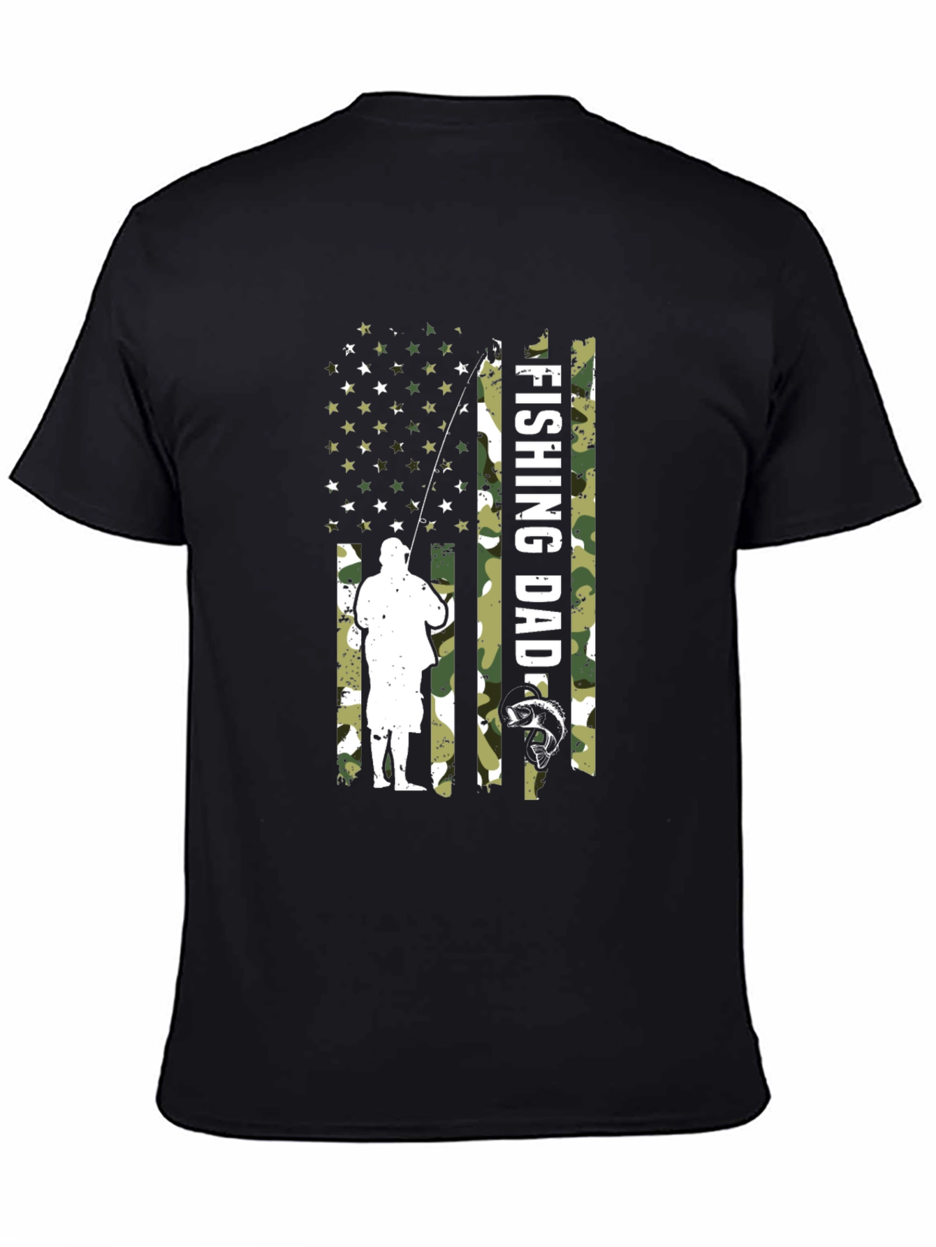 Black Fishing Dad Camo American Flag T-Shirt view 4