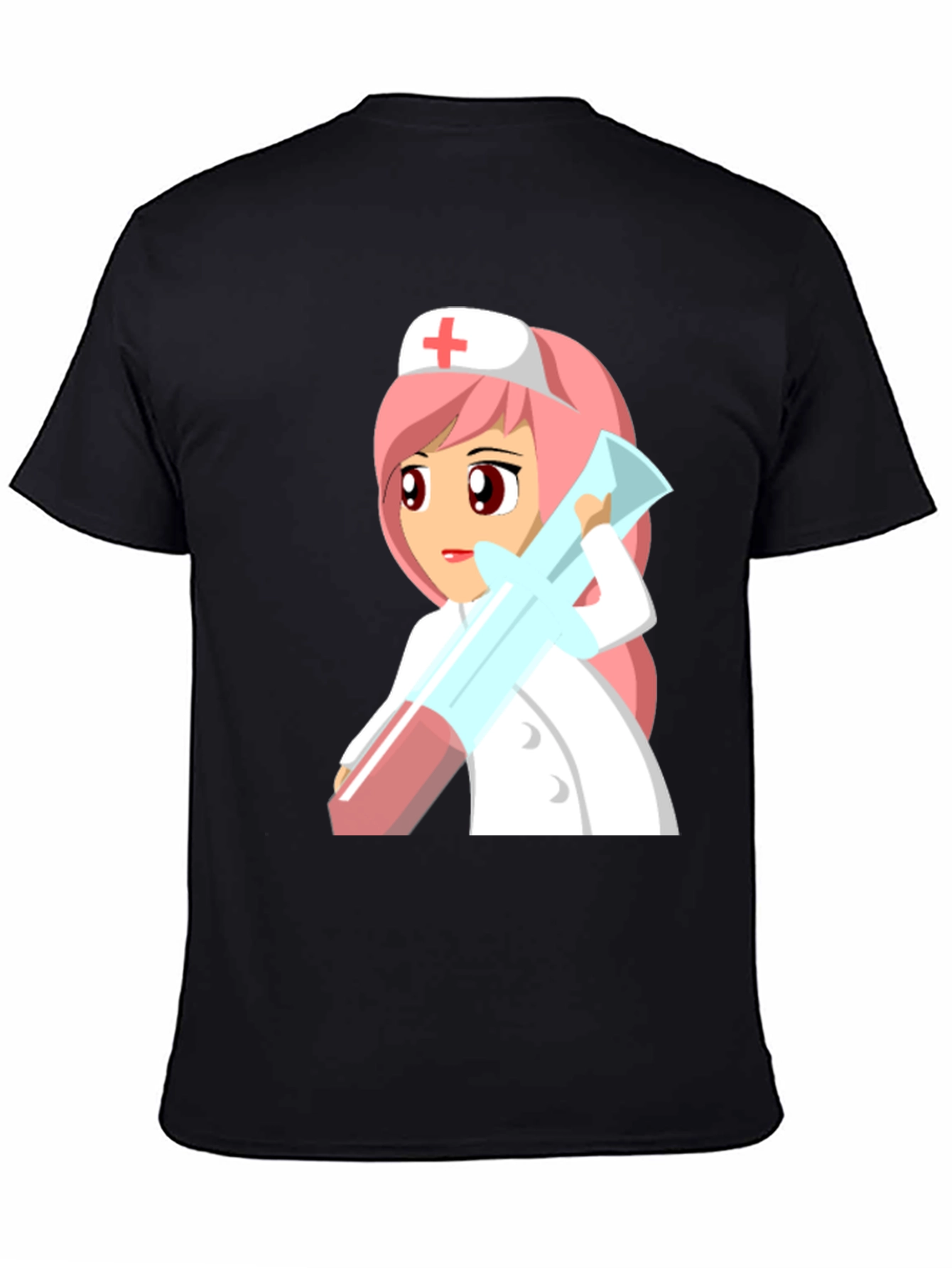 Black Cartoon Nurse Graphic Tee - Unisex Black T-Shirt view 4