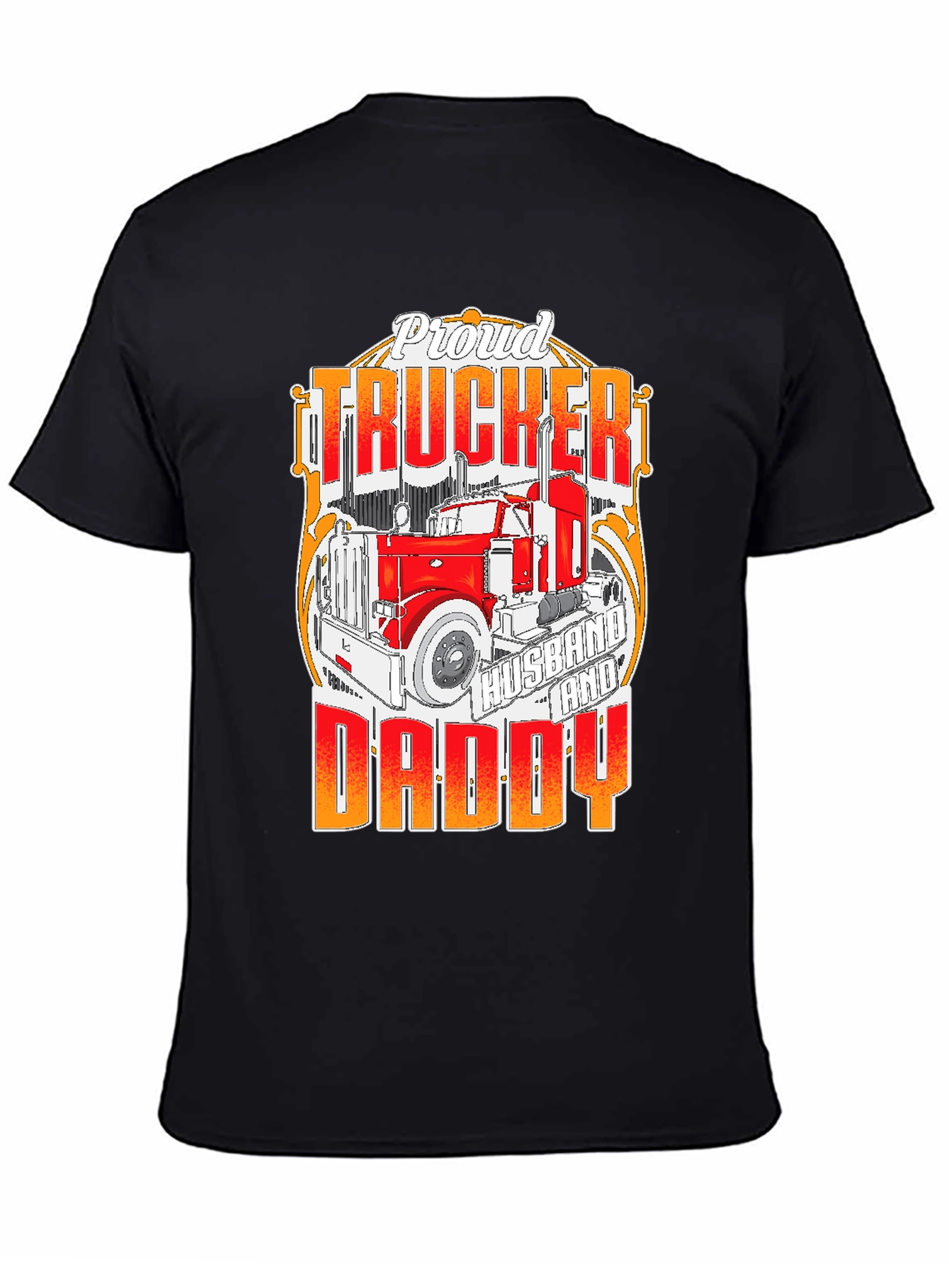 Black Proud Trucker Husband and Daddy T-Shirt view 4