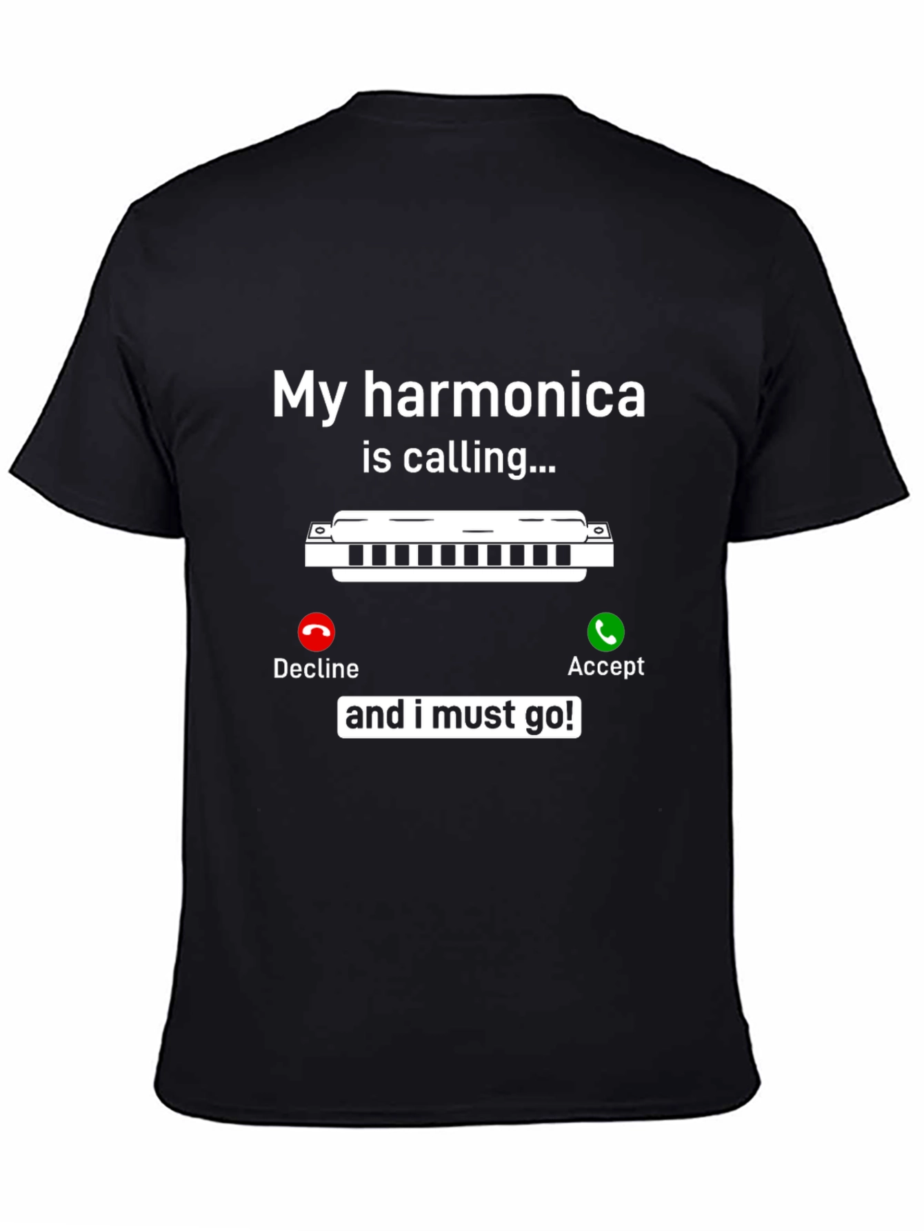 Black Harmonica Calling T-Shirt - Music Lover Tee view 4