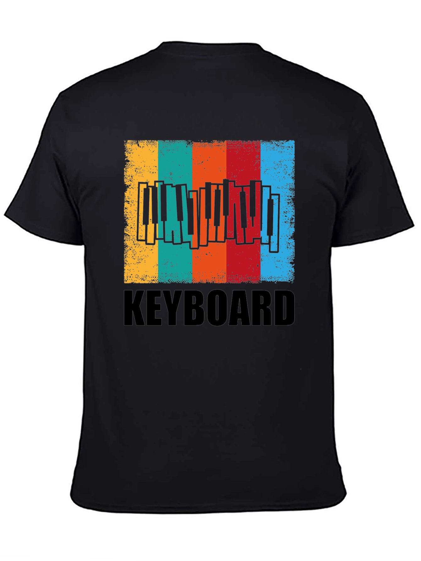 Black Vintage Keyboard Music T-Shirt view 4