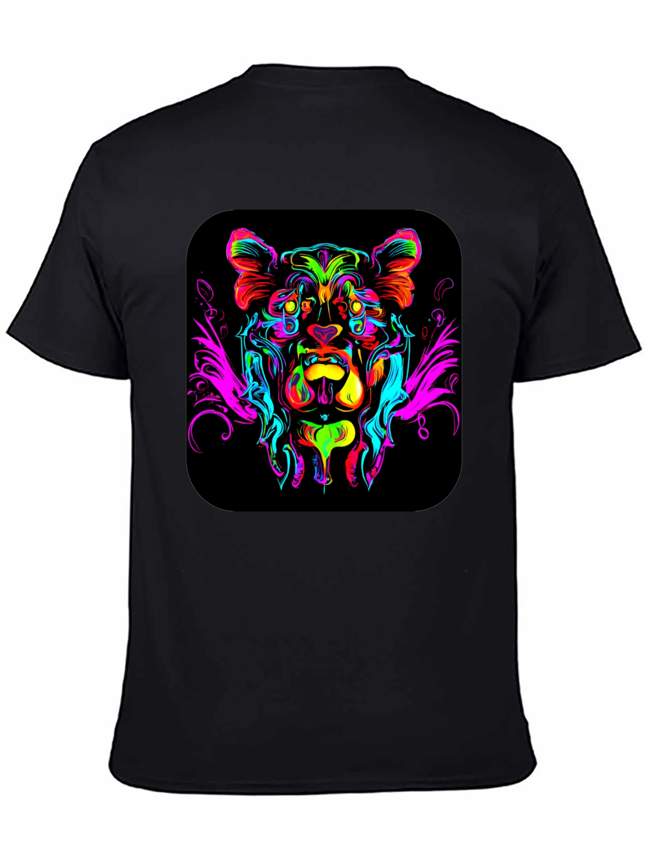 Black Vivid Lion Graphic Black T-Shirt view 4