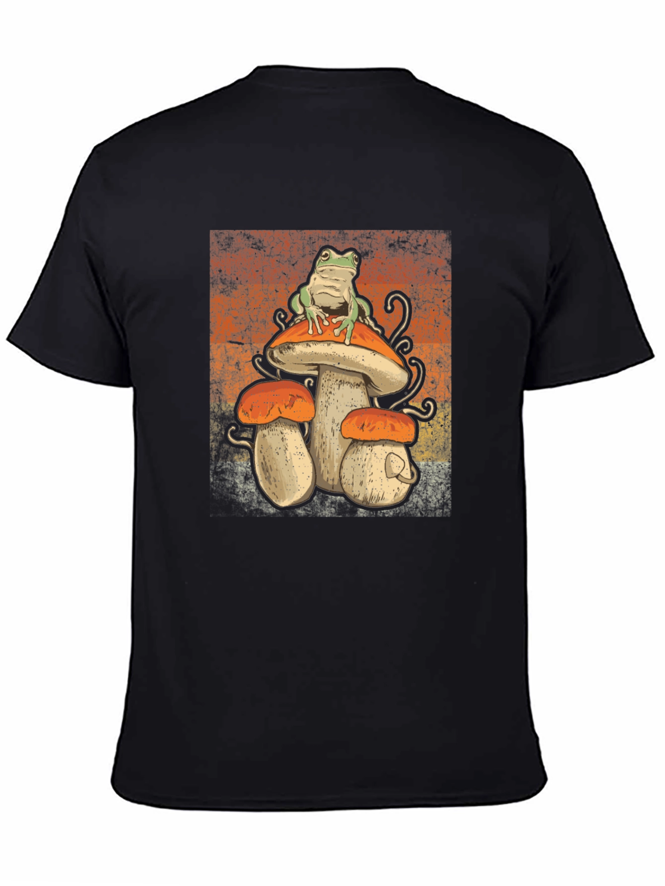 Black Retro Frog on Mushroom T-Shirt - Vintage Style view 4