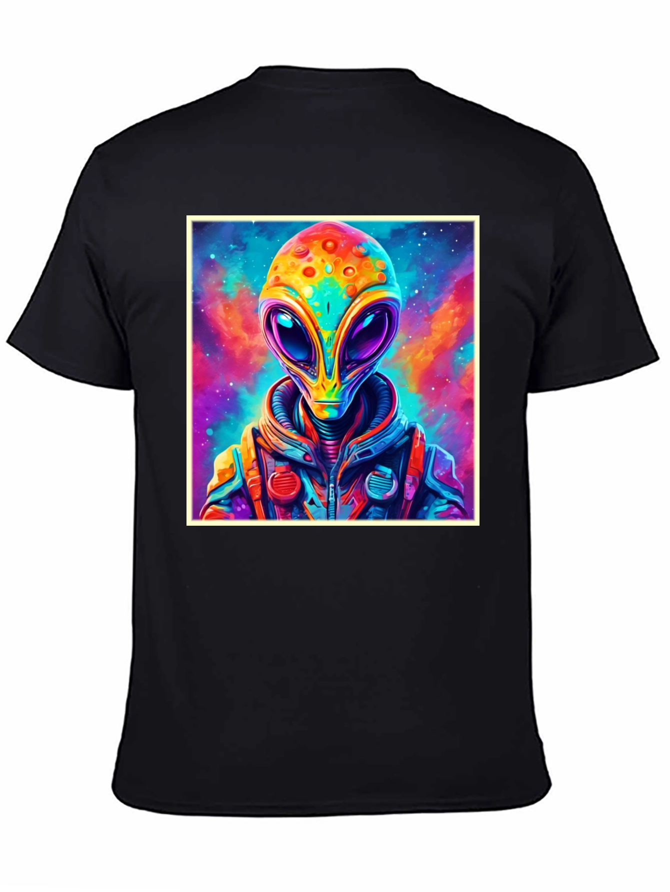 Black Colorful Alien Graphic Tee - Black Cotton T-Shirt view 4