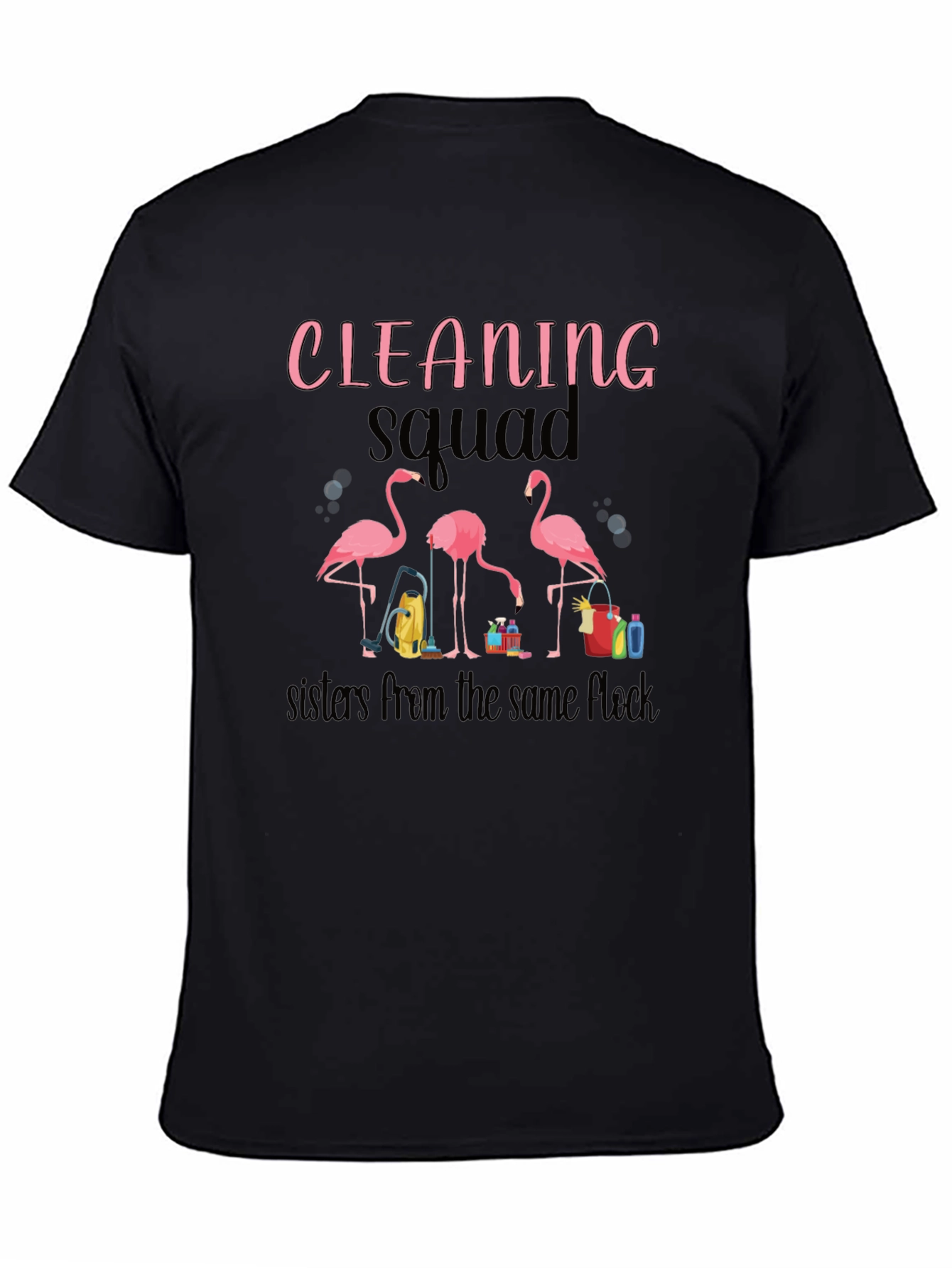Black Cleaning Squad Flamingo Graphic T-Shirt view 4