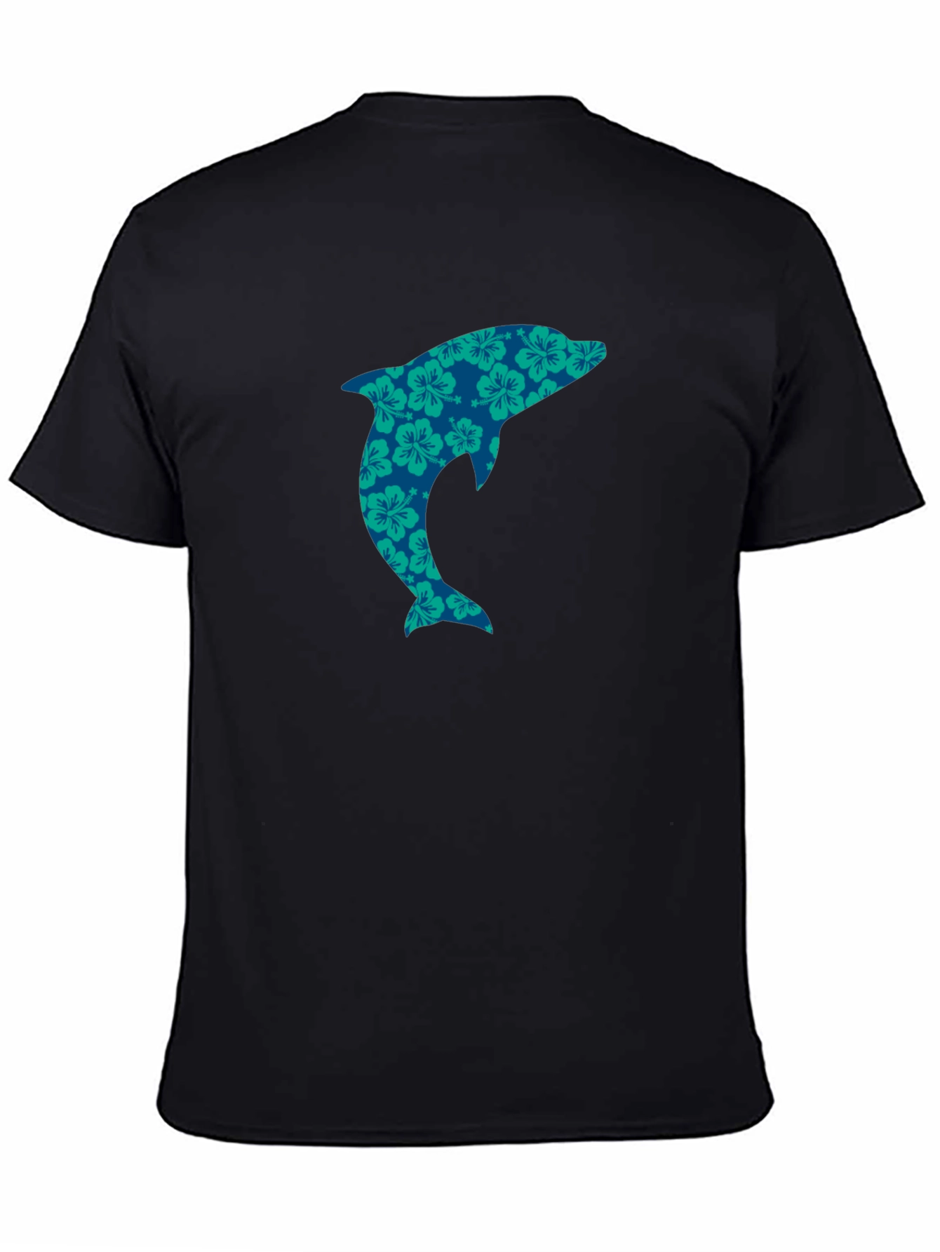 Black Floral Dolphin Graphic T-Shirt -  Casual Cotton Tee view 4